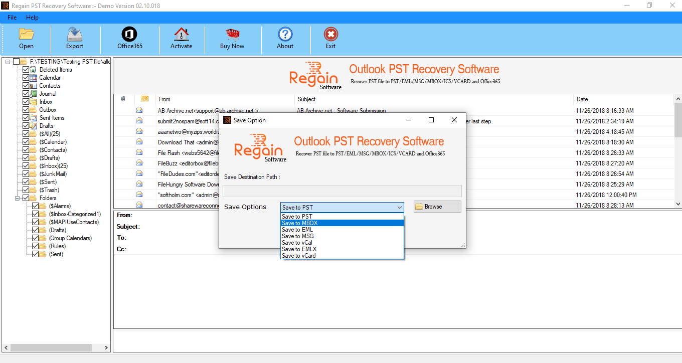 Outlook PST kurtarmayı yeniden kazan medya 3
