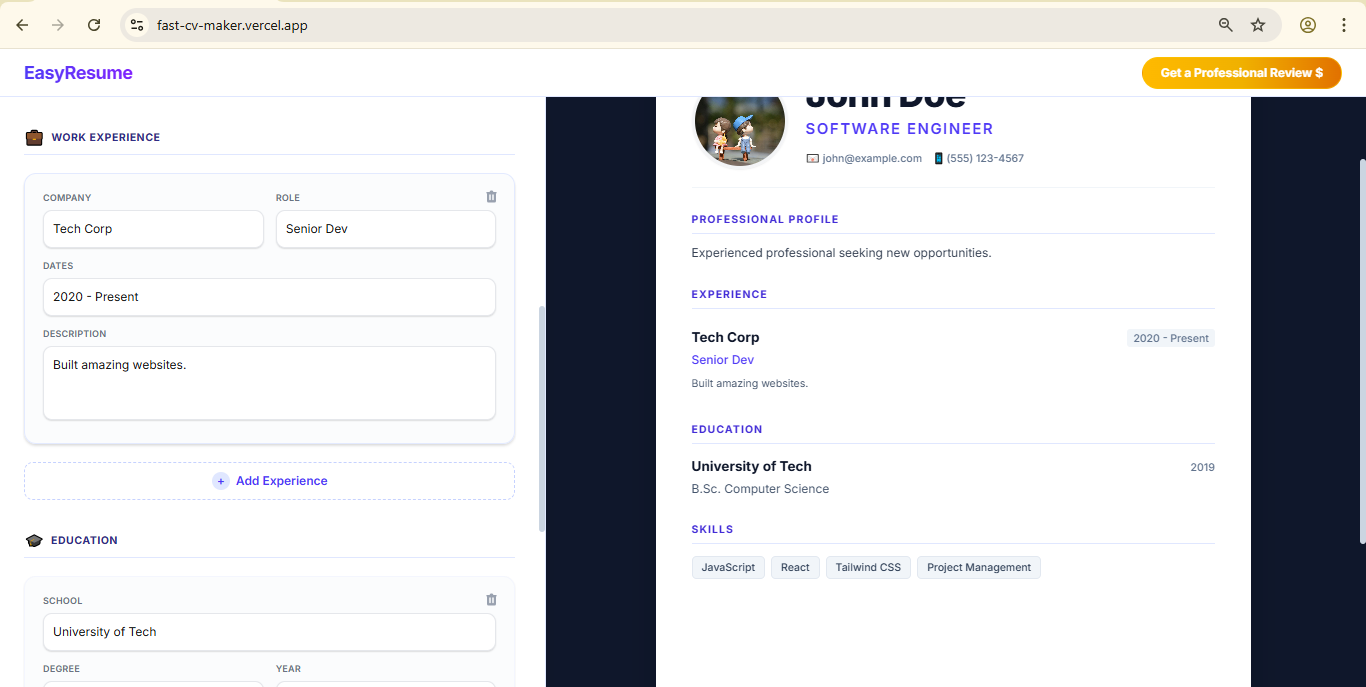 Free Resume Builder - Screenshot 3 showing product features and functionality