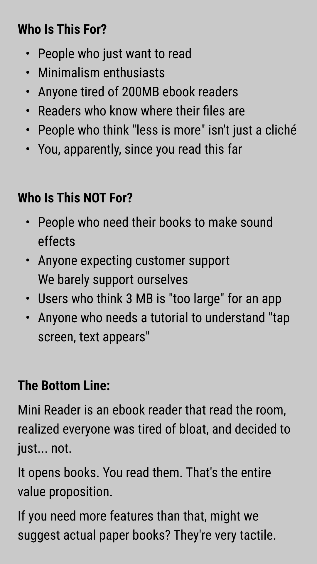 Mini Reader - Screenshot 5 showing product features and functionality