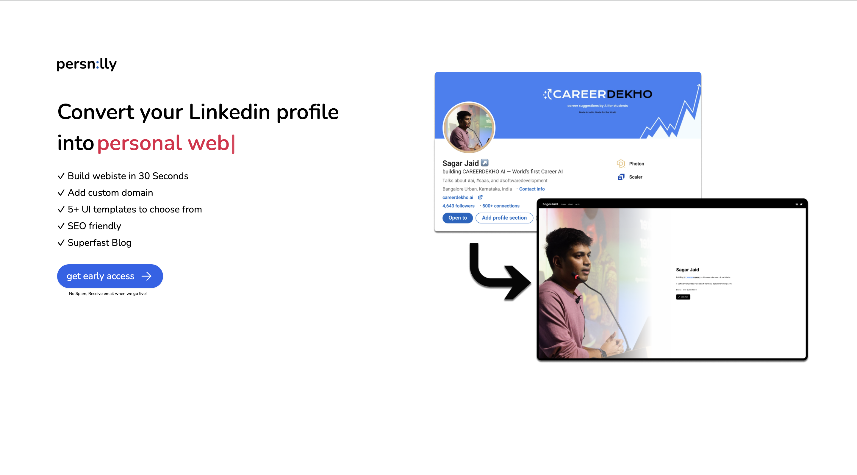 Média Persn: lly - Convertissez votre profil LinkedIn en site Web personnel dans 30 secondes 1