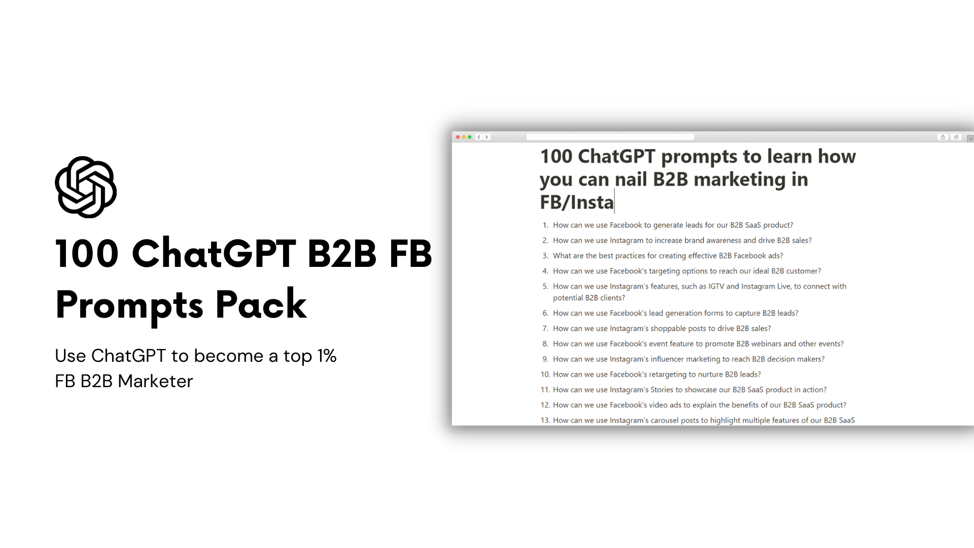 100 CHATGPT B2B FB प्रॉम्प्ट पैक - शीर्ष 1% FB B2B बाज़ारिया बनने के लिए CHATGPT का उपयोग करें मीडिया 3