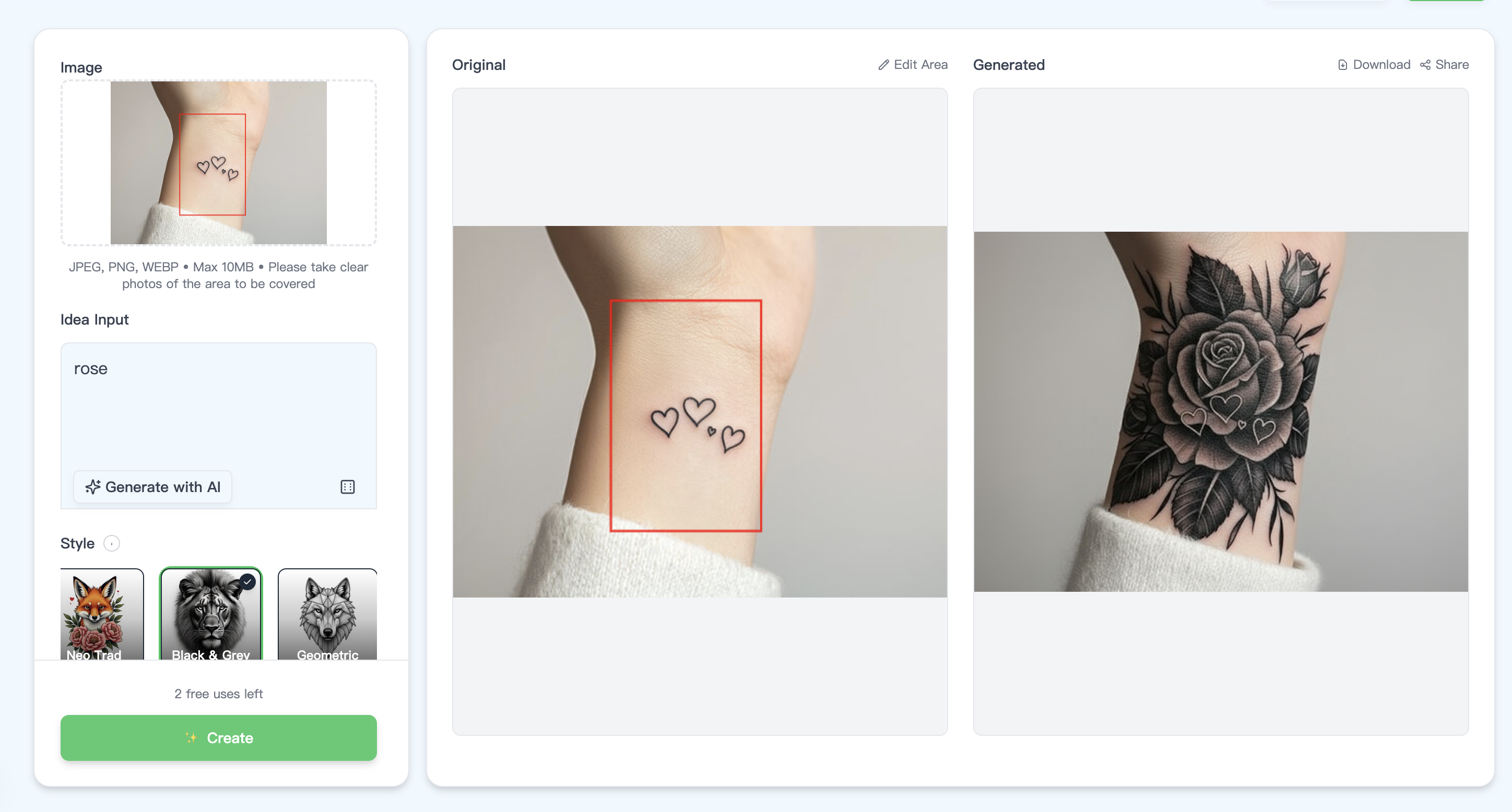 TattooCoverUp.AI - Design di copertura del tatuaggio alimentato AI in pochi secondi media 1