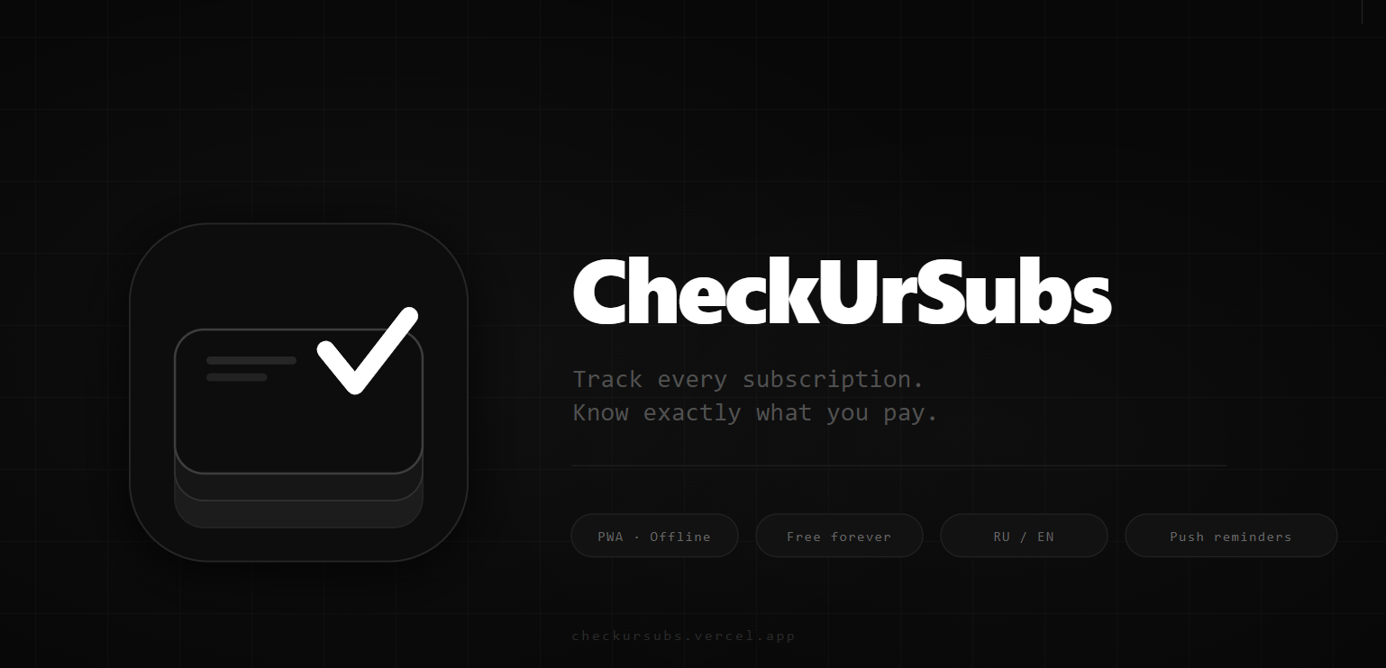 CheckUrSubs - Main product screenshot demonstrating key features and user interface