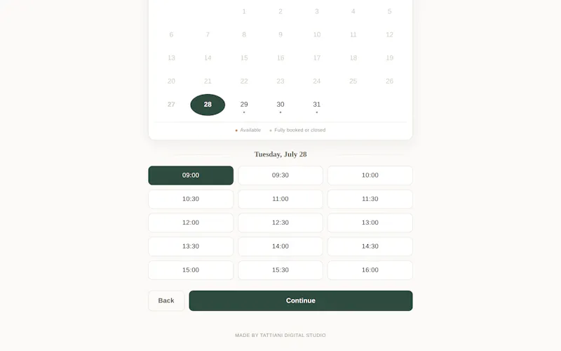 Booking Page screenshot 2