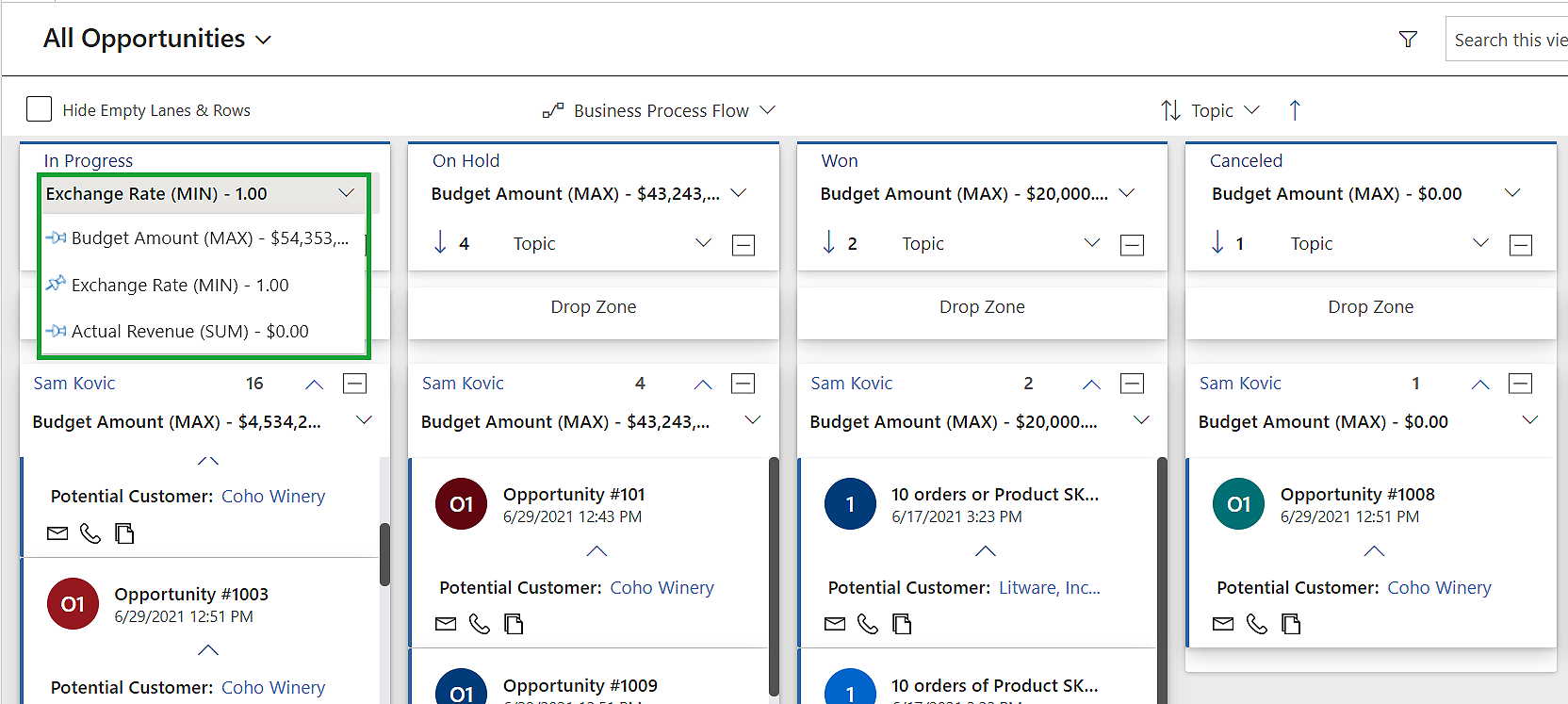 칸반 보드 - Dynamics 365 및 Dataverse의 카드 기반 Kanban보기 미디어 4