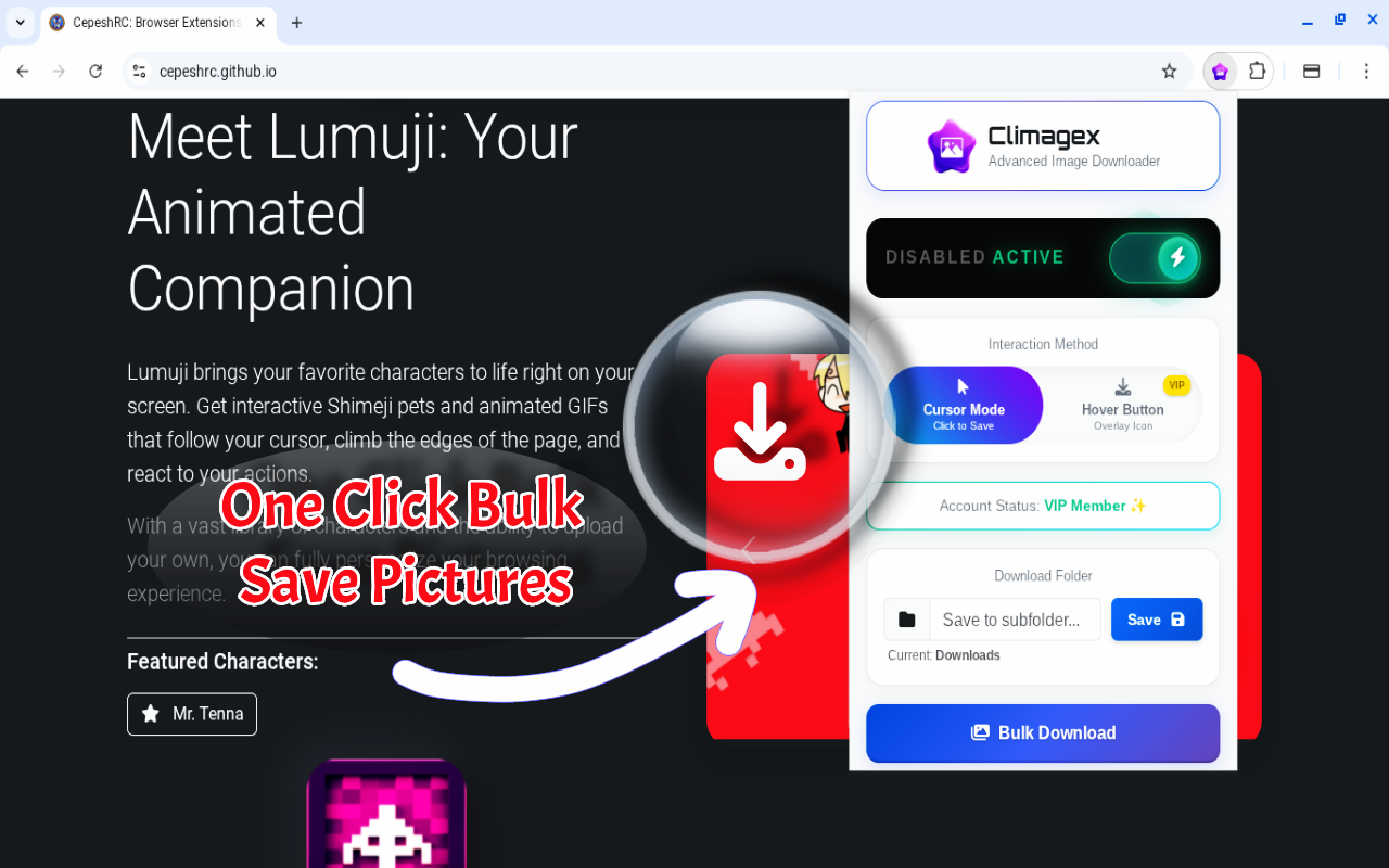 Climagex Tek tıklamayla resim indiricisi ücretsiz - Resim İndirici Bir Tıklama Toplu Kaydet Resimler - Chrome Store medya 1