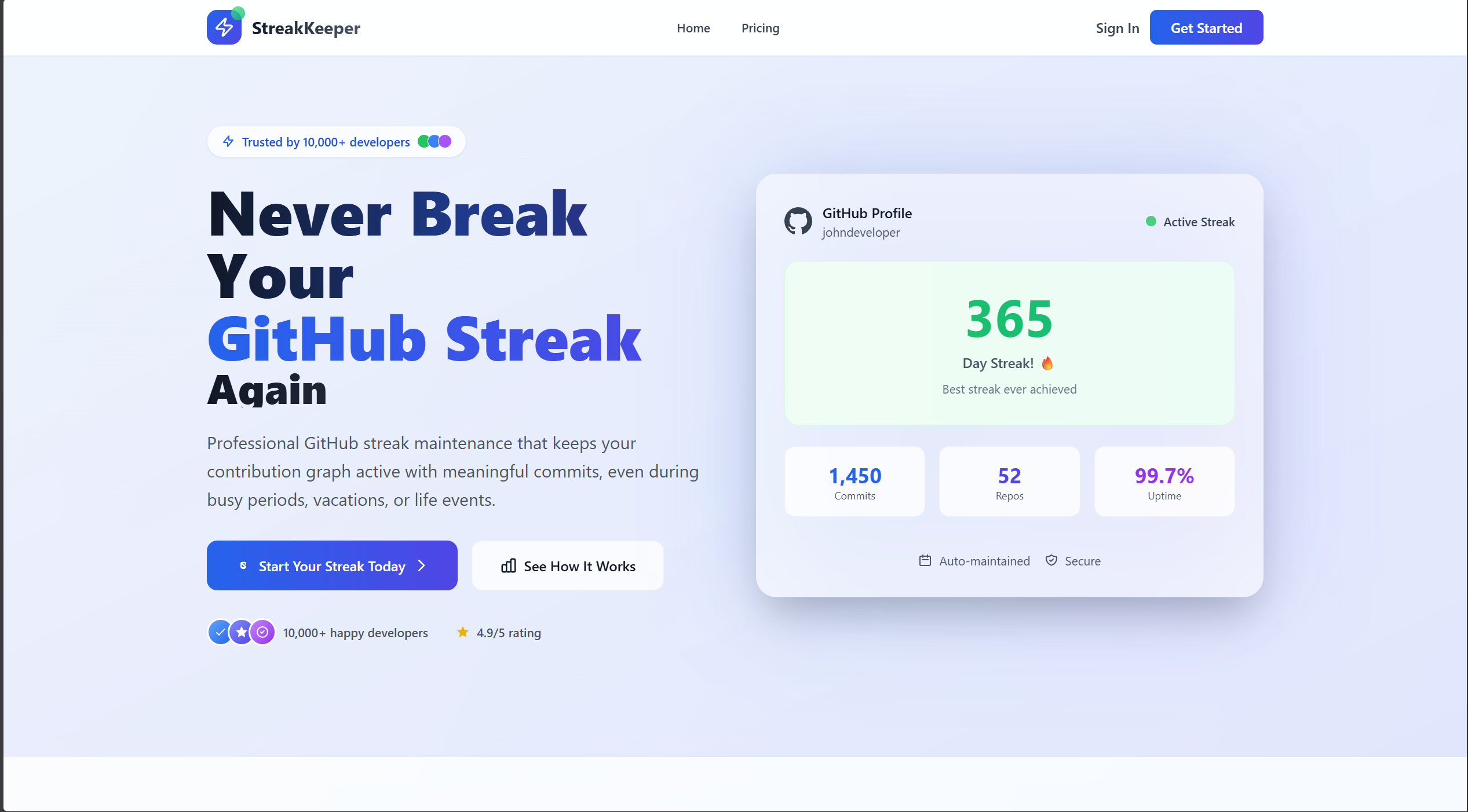StreakKeeper - Main product screenshot demonstrating key features and user interface