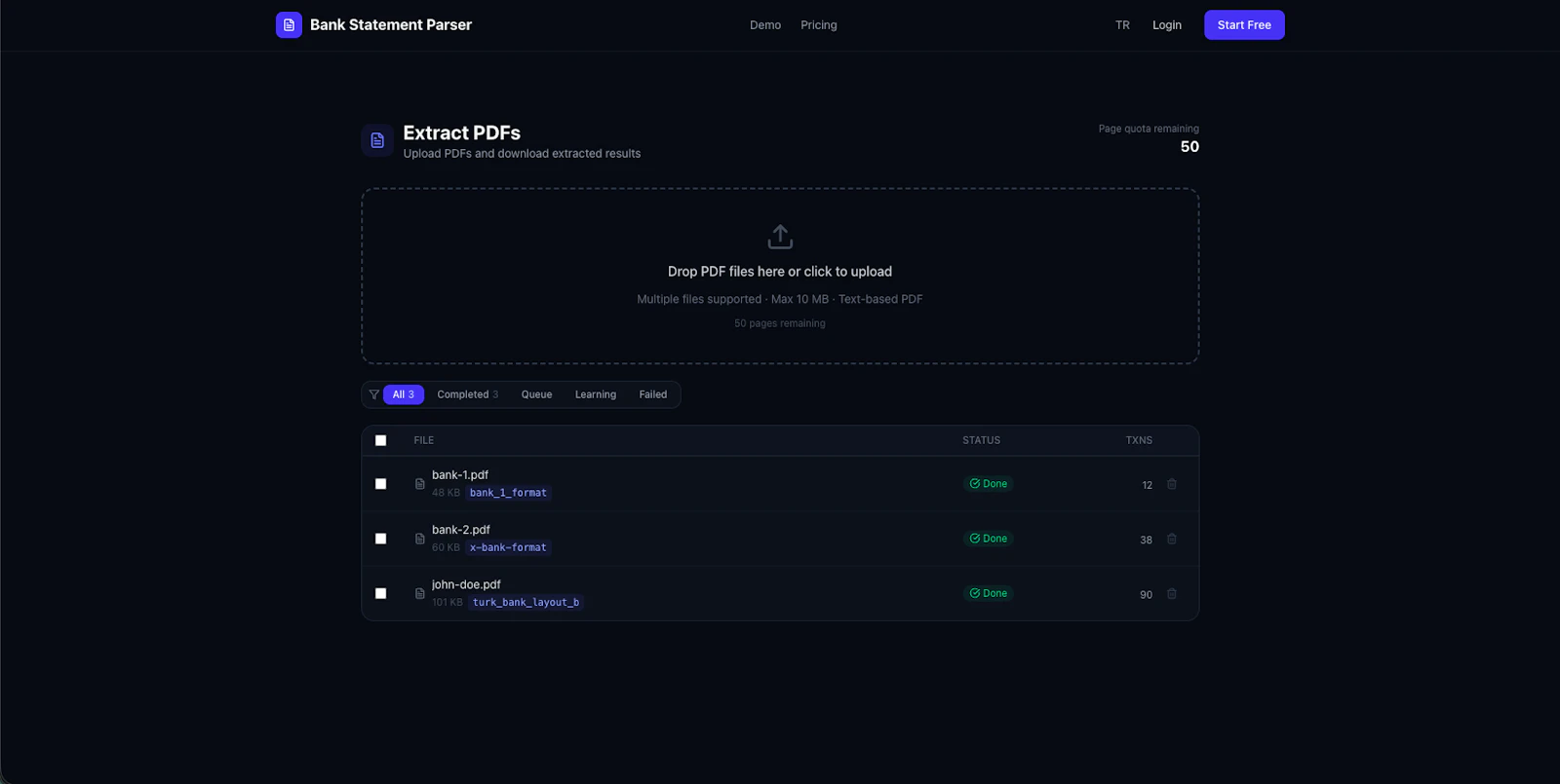 bank-statement-parser.clkr.work screenshot 2