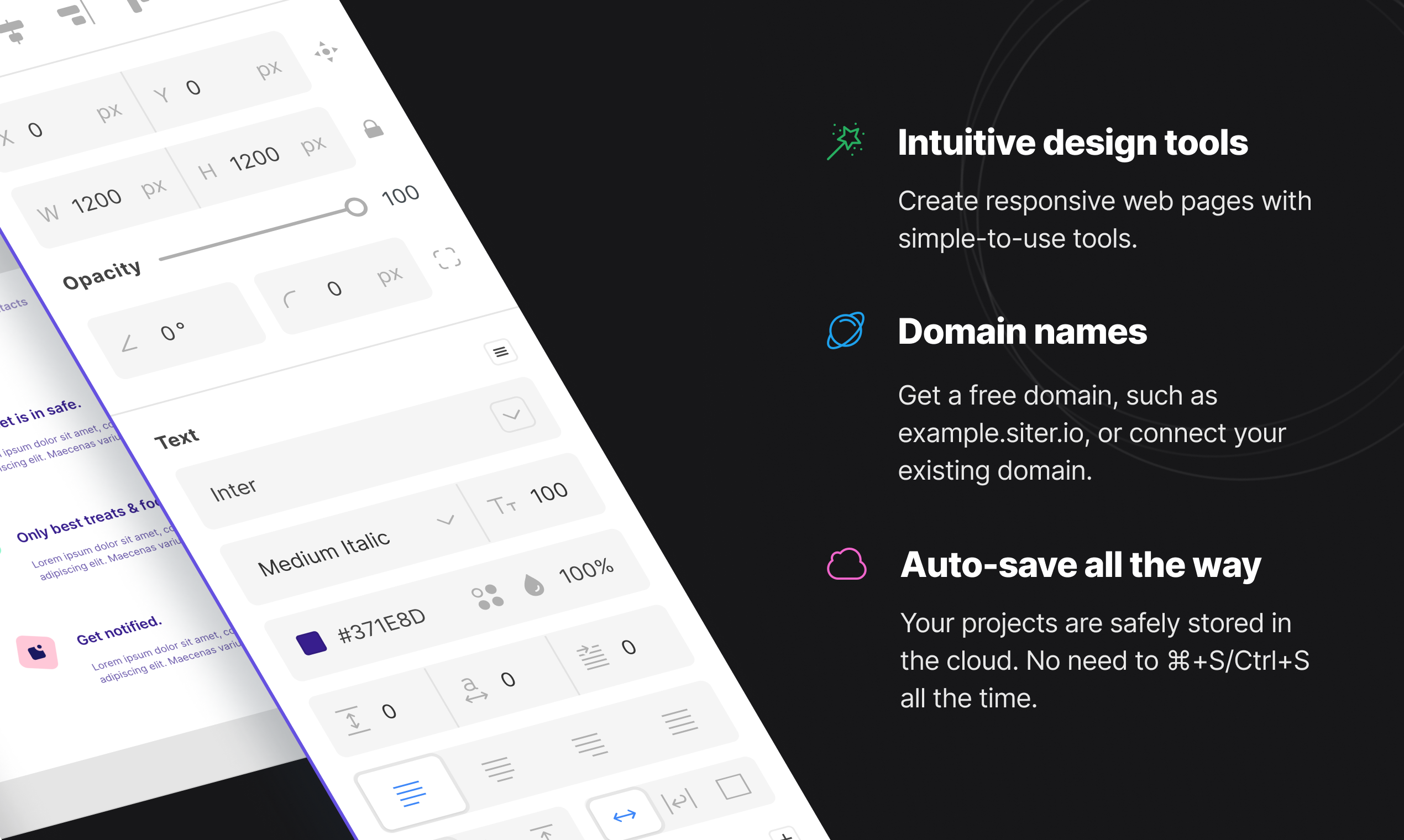 Siter.io - 프리 핸드 디자인 도구, 코드 없음 웹 사이트 빌더 미디어 5