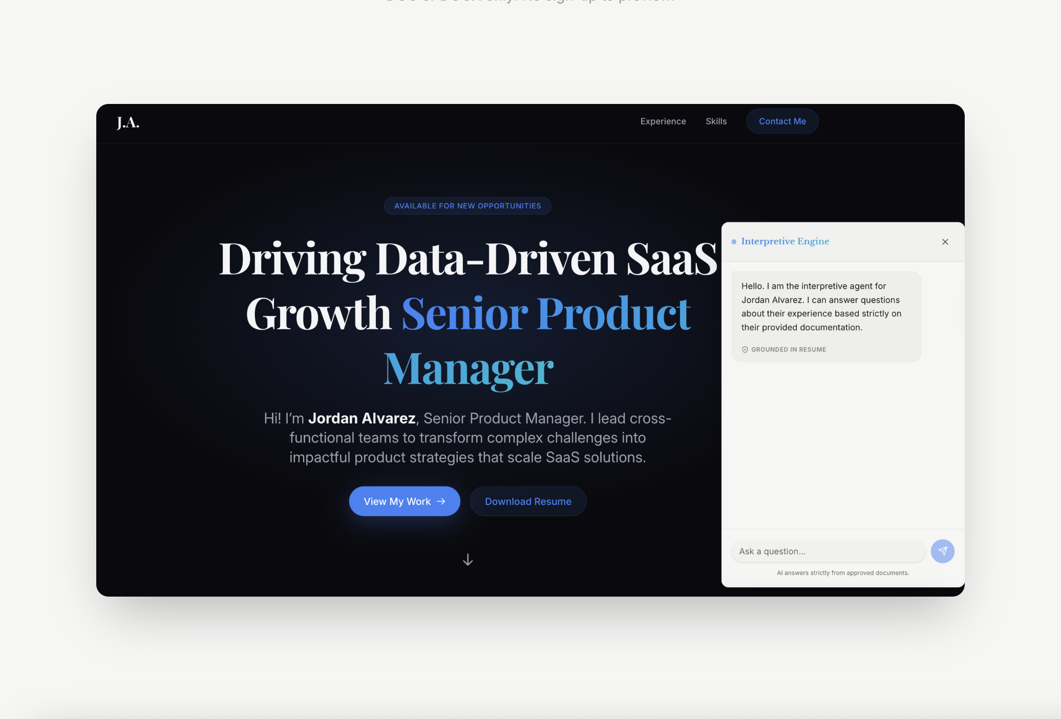 Imprint — A living resume with AI gallery image