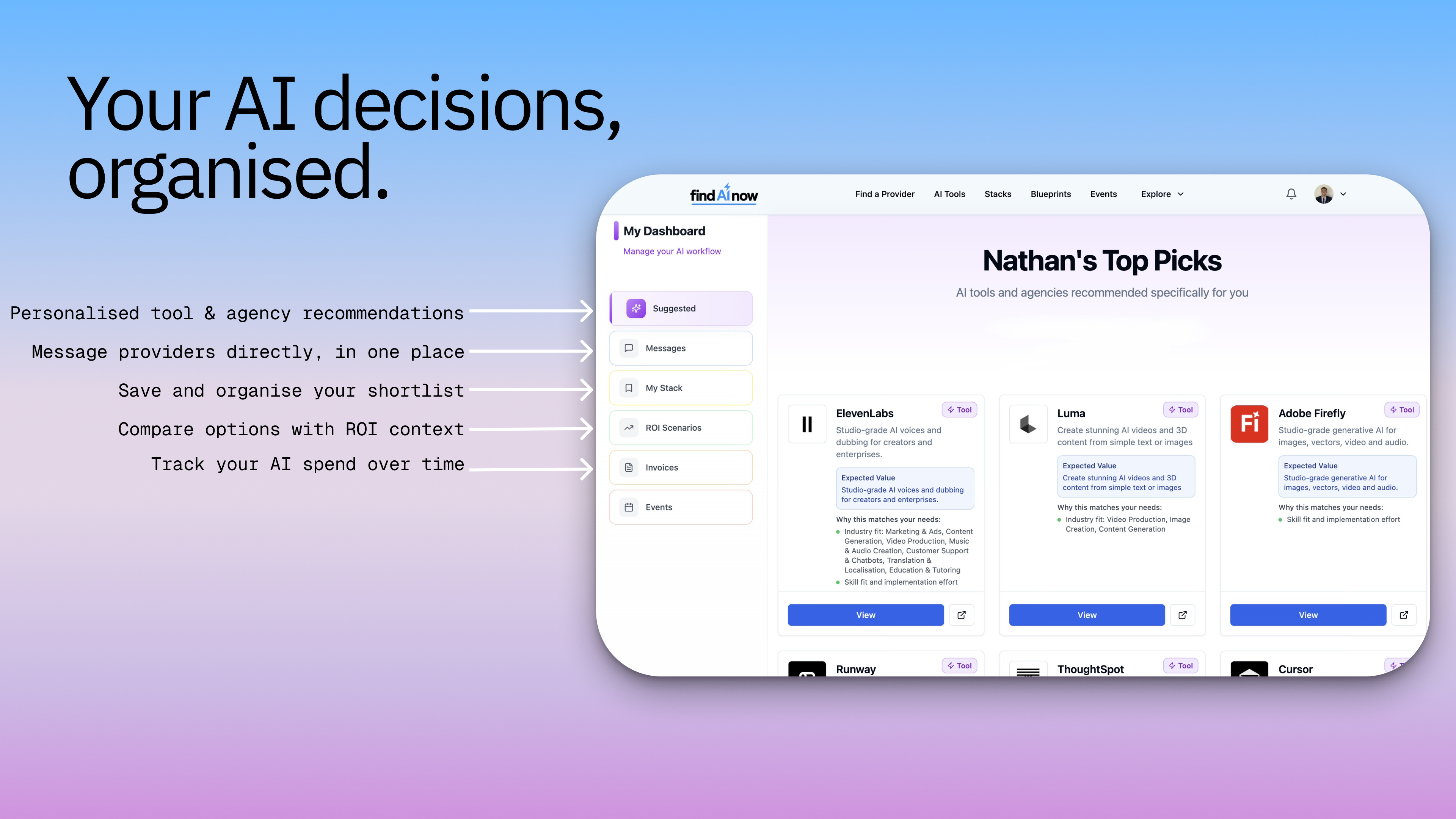 Find AI Now - Main product screenshot demonstrating key features and user interface