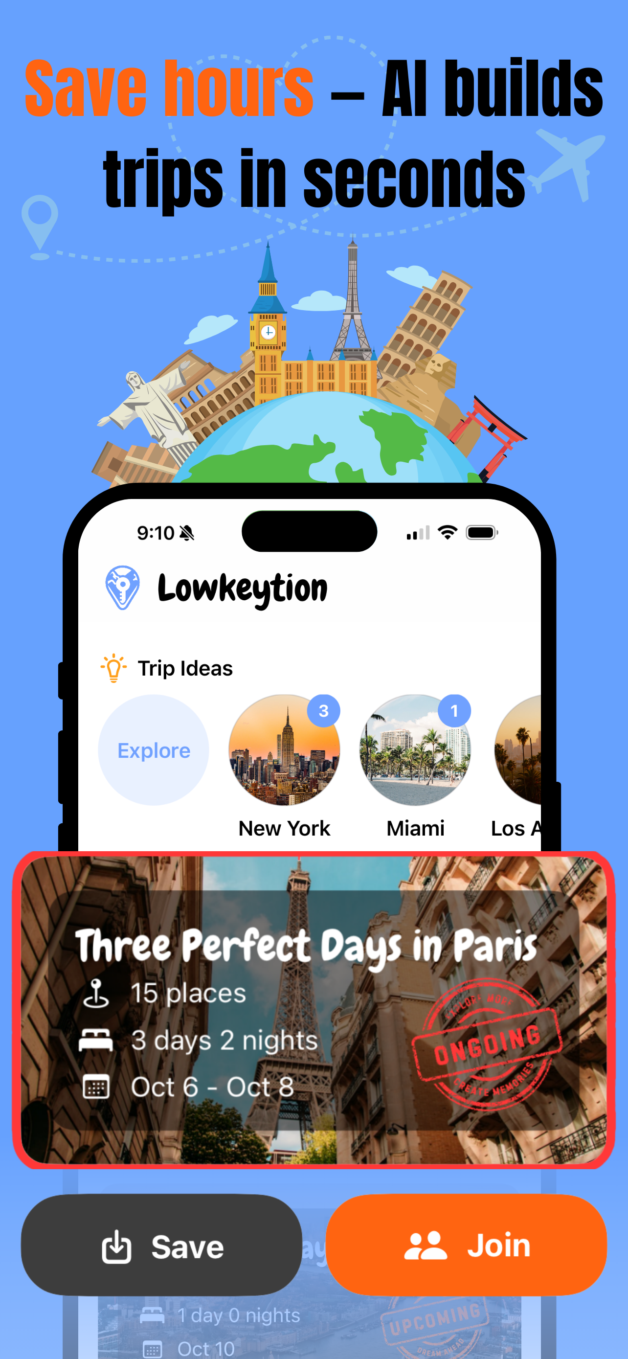 Lowkeytion - AI Travel Planner - Main product screenshot demonstrating key features and user interface