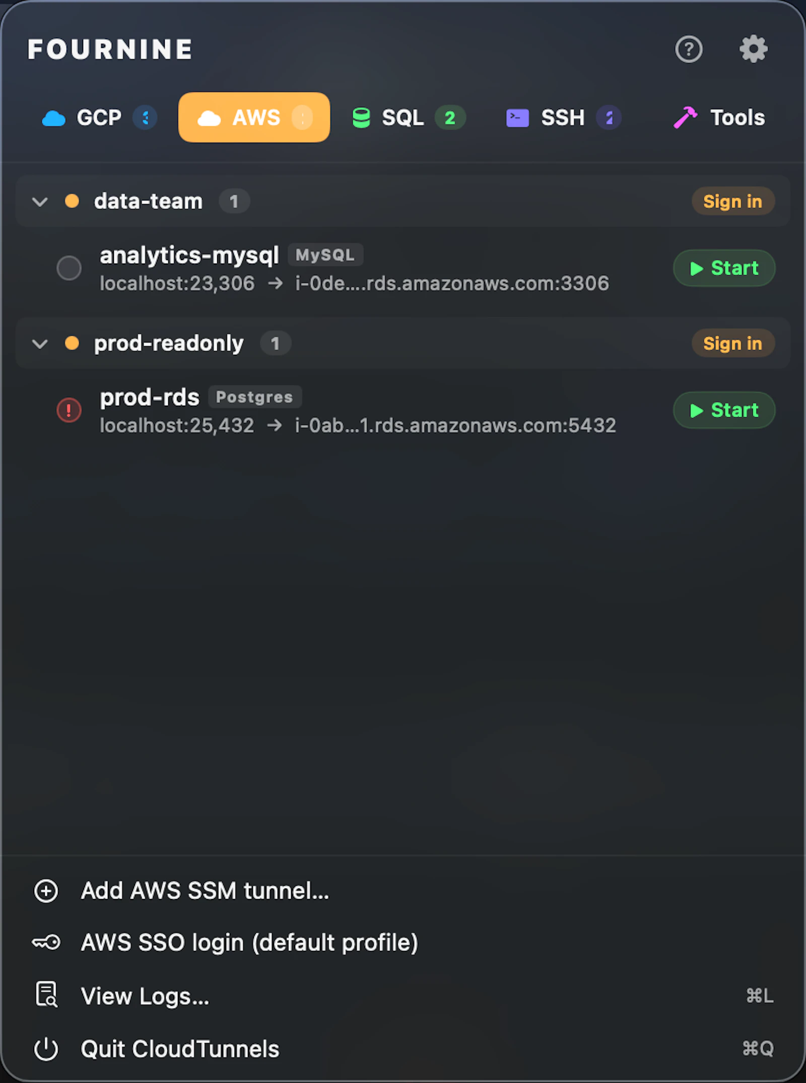 CloudTunnels-One menu bar. Every tunnel. screenshot 6