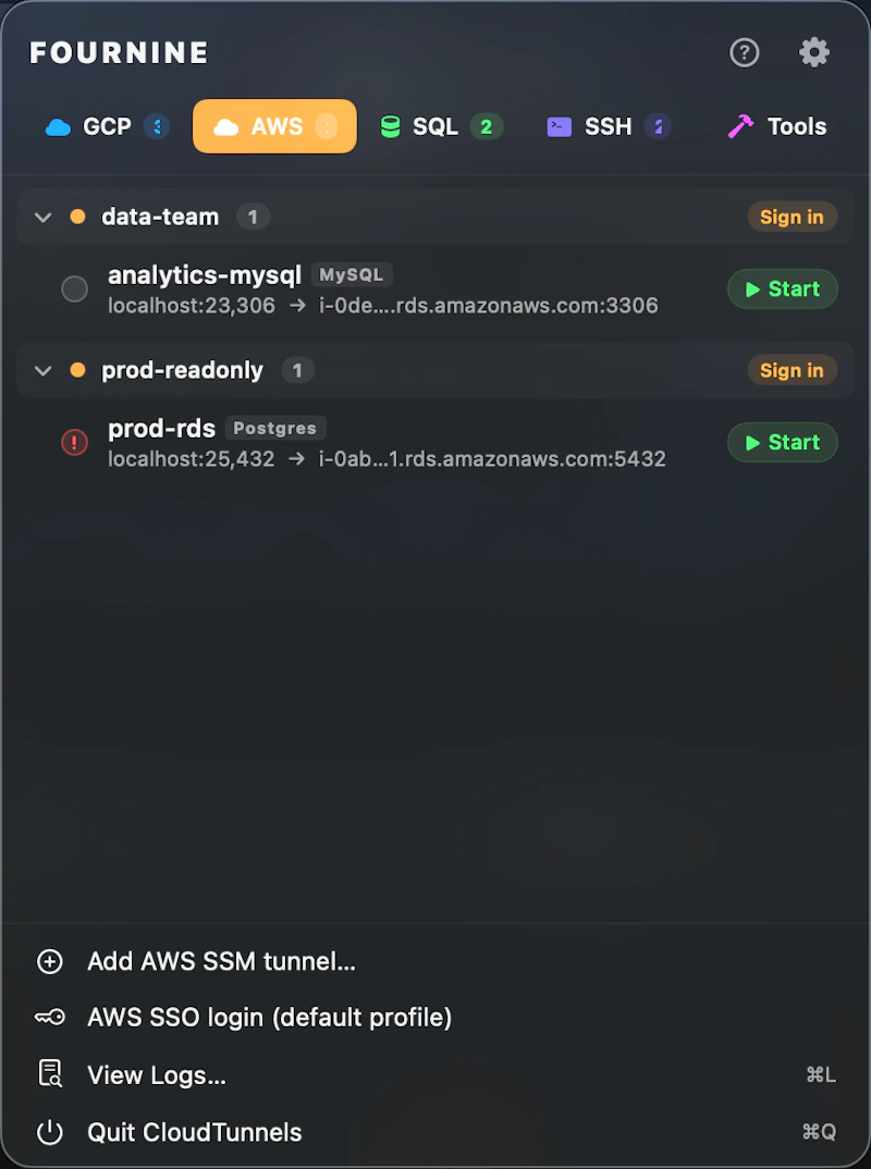 CloudTunnels-One menu bar. Every tunnel. screenshot 6