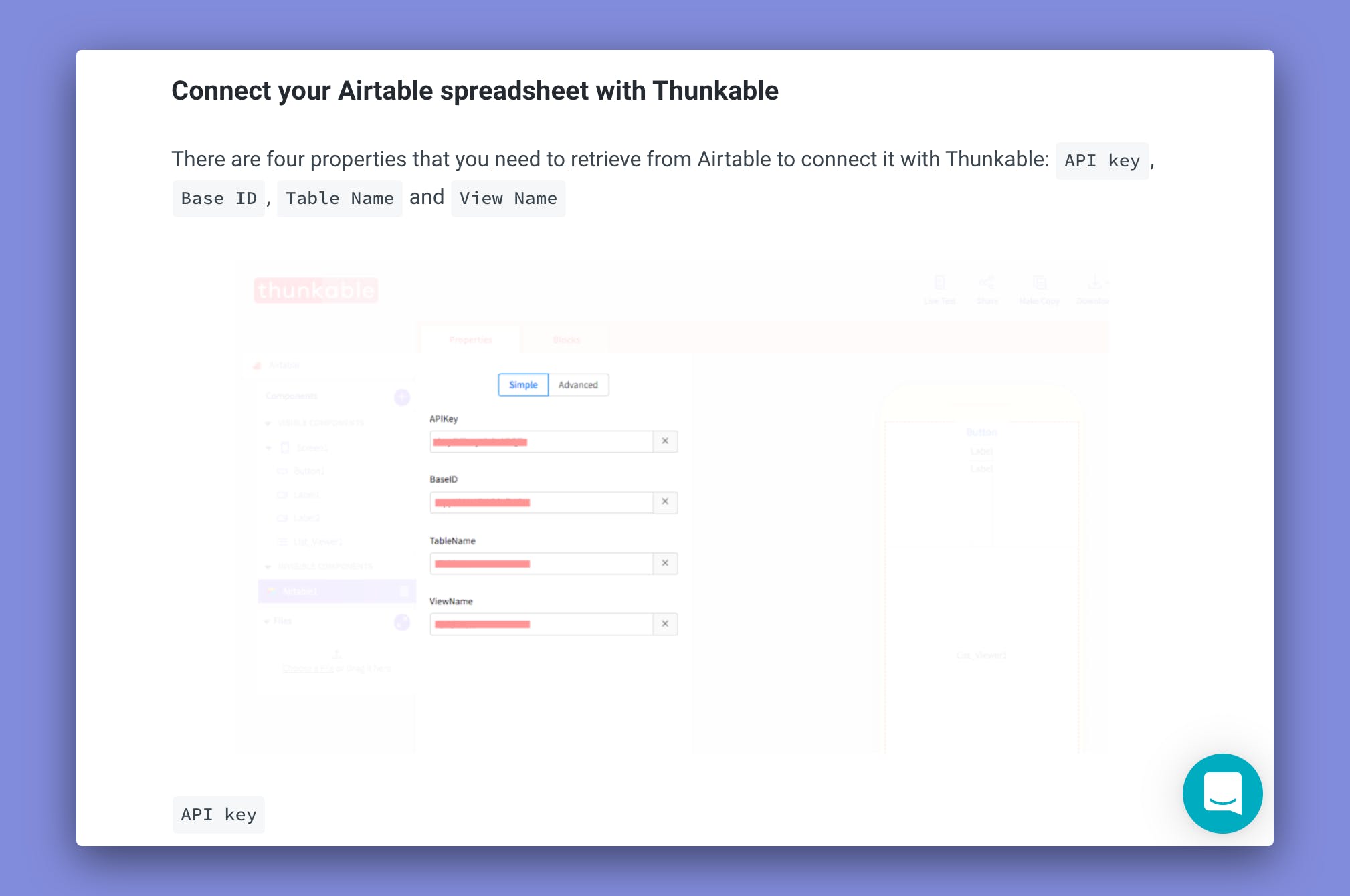 Documentation for connecting Airtable to Thunkable.