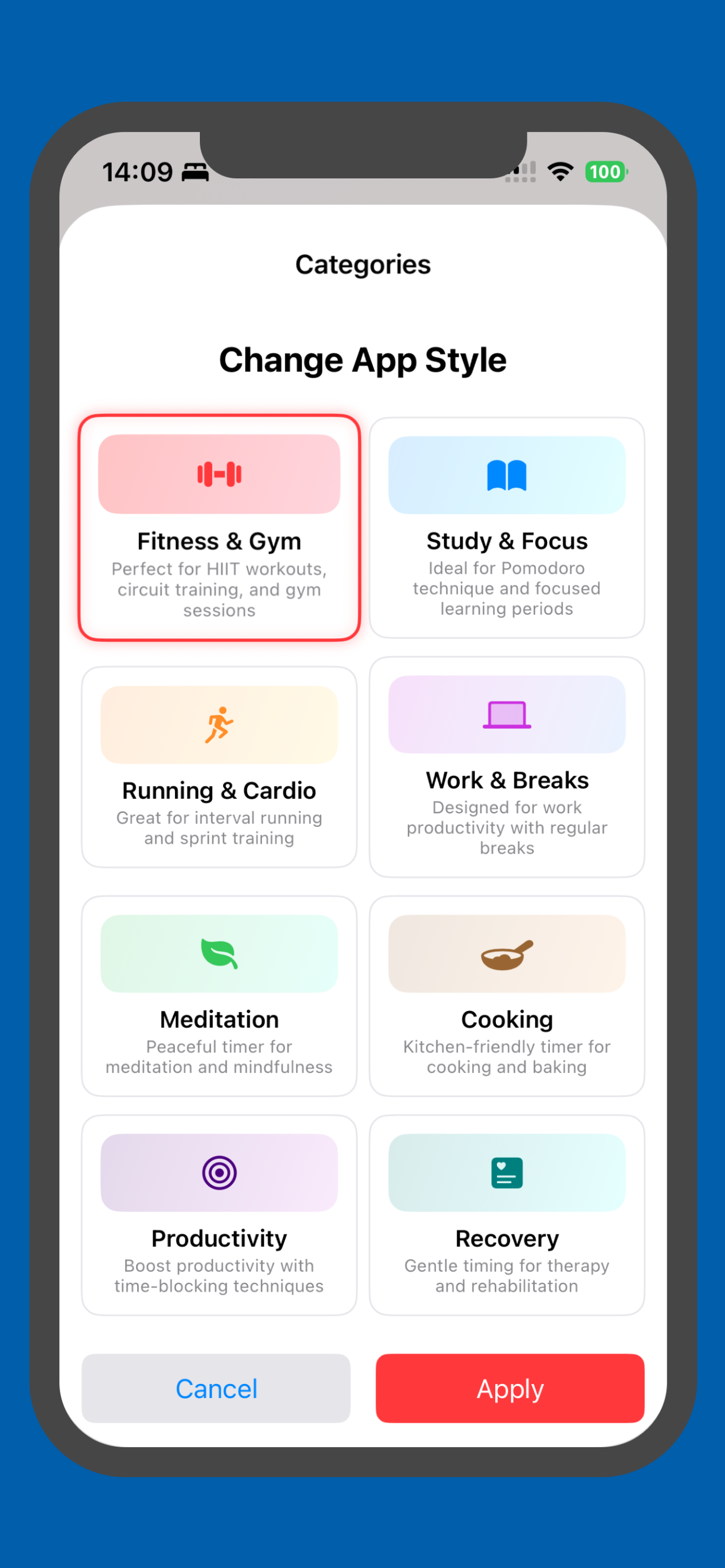 Timer 4Life – Interval Fitness - Main screenshot showing features and interface
