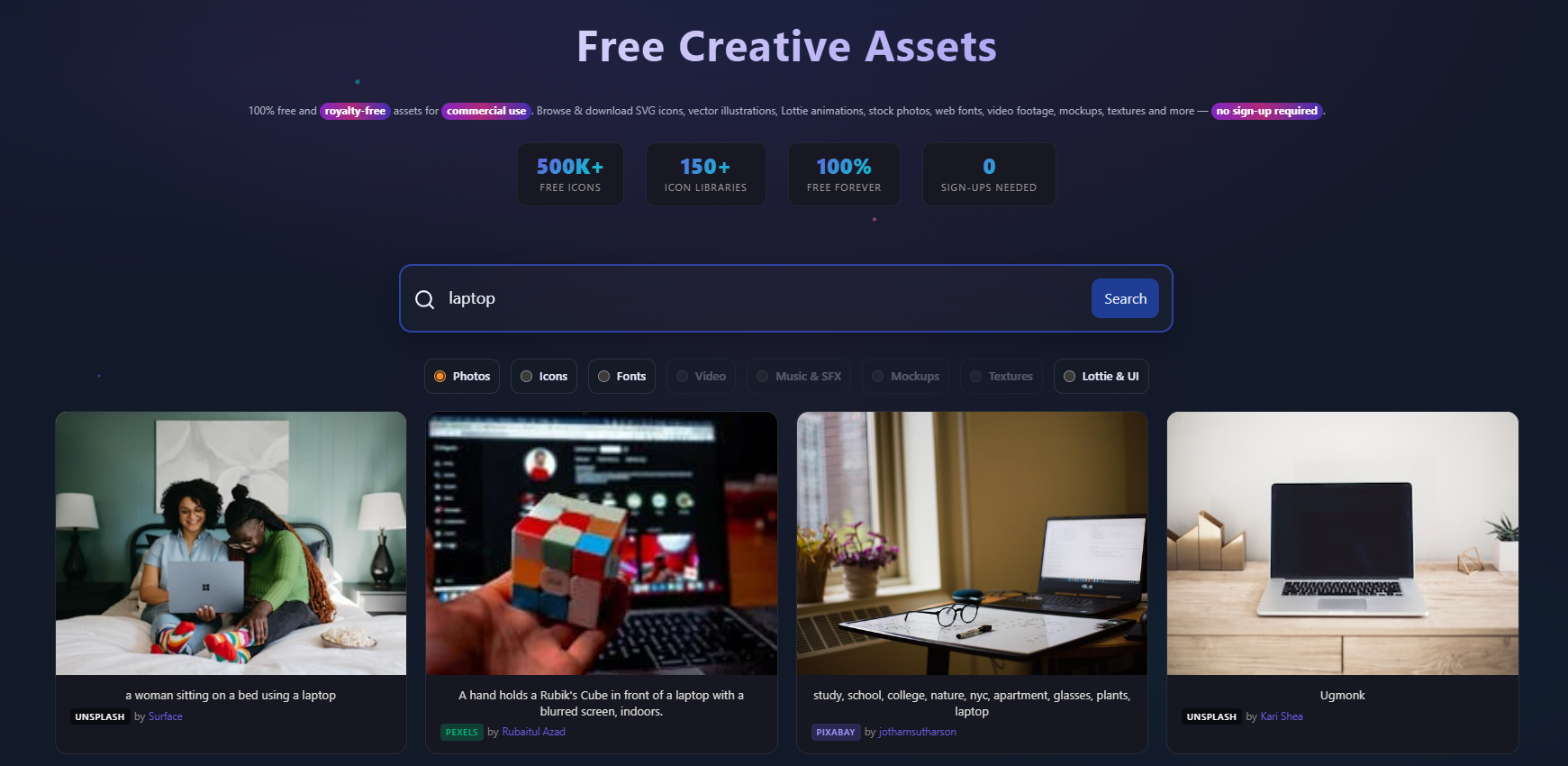 Free Creative Assets - Main product screenshot demonstrating key features and user interface