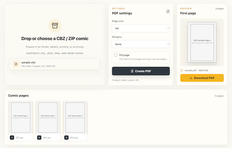 CBZ to PDF screenshot 2