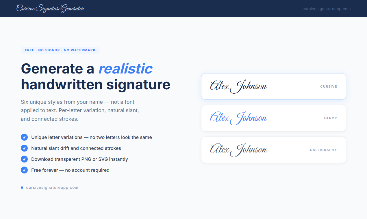 Launching cursivesignatureapp.com gallery image