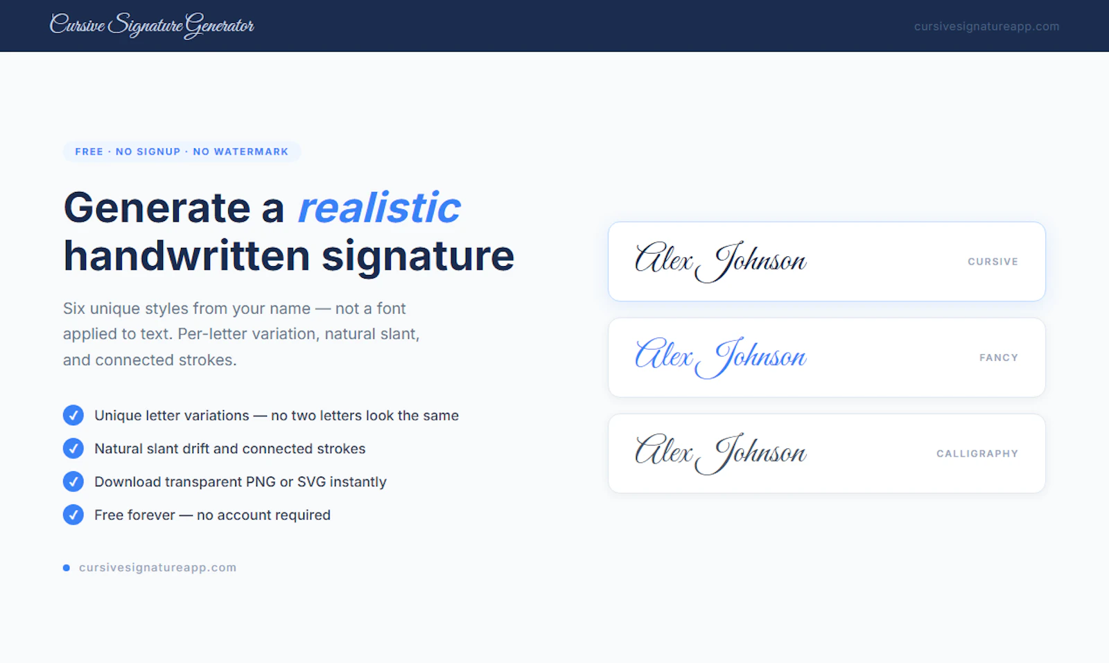 Launching cursivesignatureapp.com screenshot 2