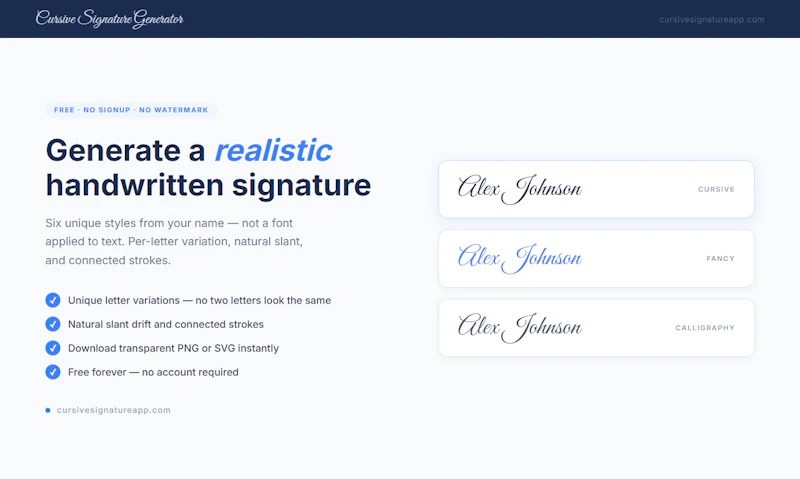 Launching cursivesignatureapp.com screenshot 2