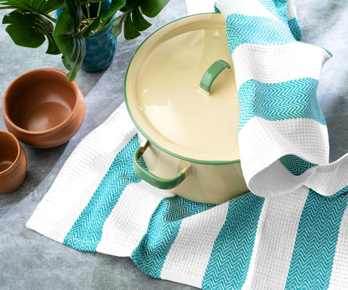 Media Tuala Dapur Linen - Tuala bergaris - Tuala linen yang bergaya dan tidak berkesudahan dengan mudah 1