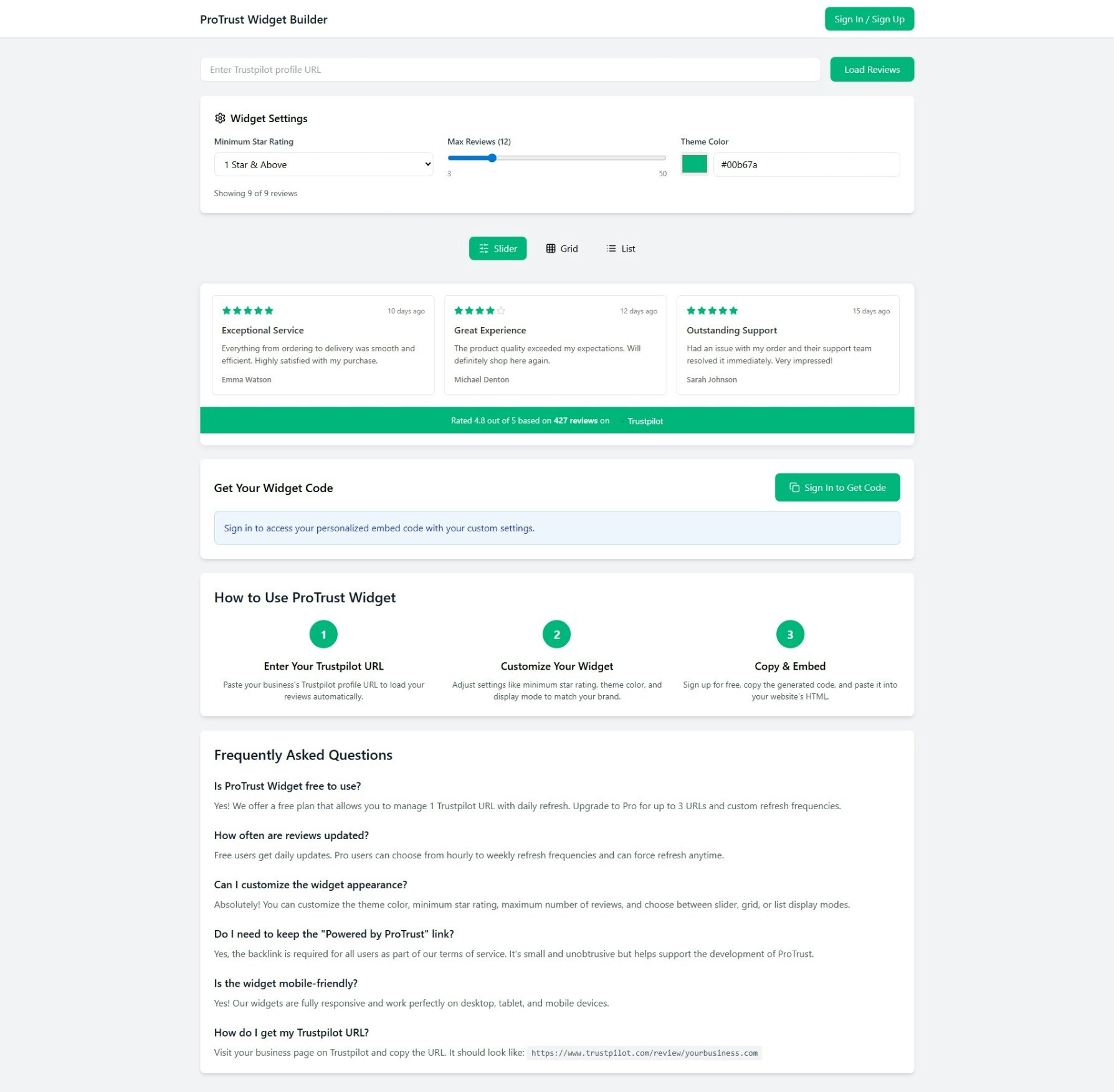 ProTrust Widget Builder Free gallery image