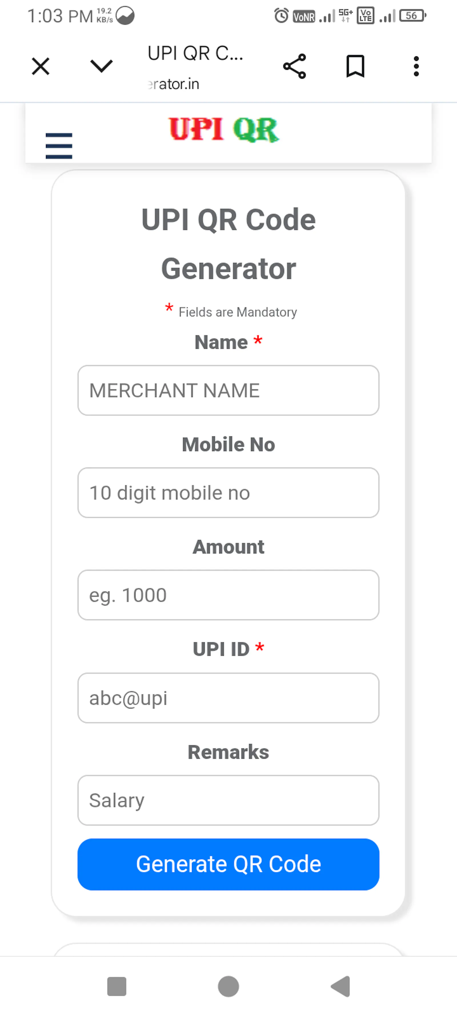 UPI QR Code Generator screenshot 1