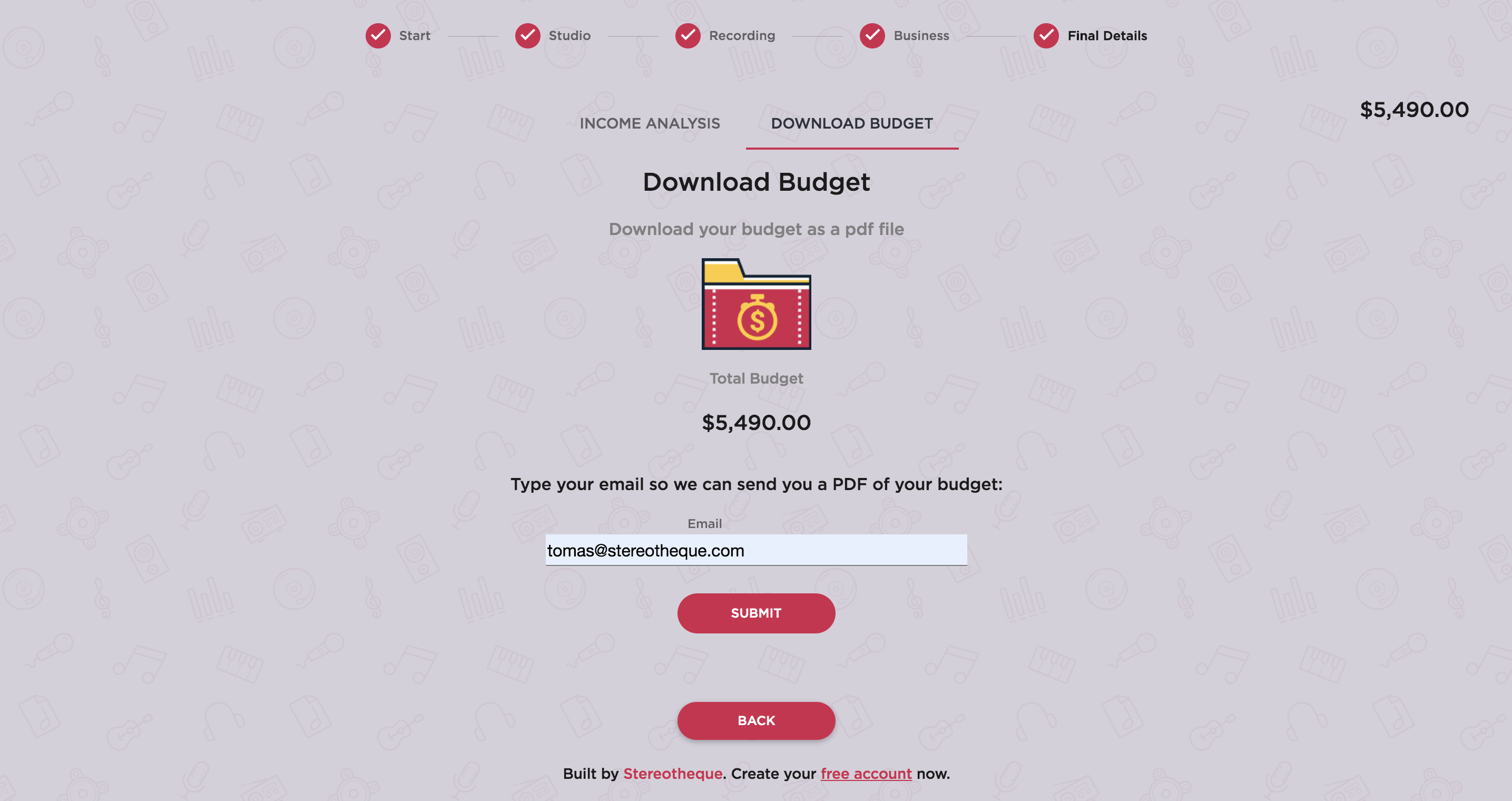 Music Project Budget Calculator gallery image