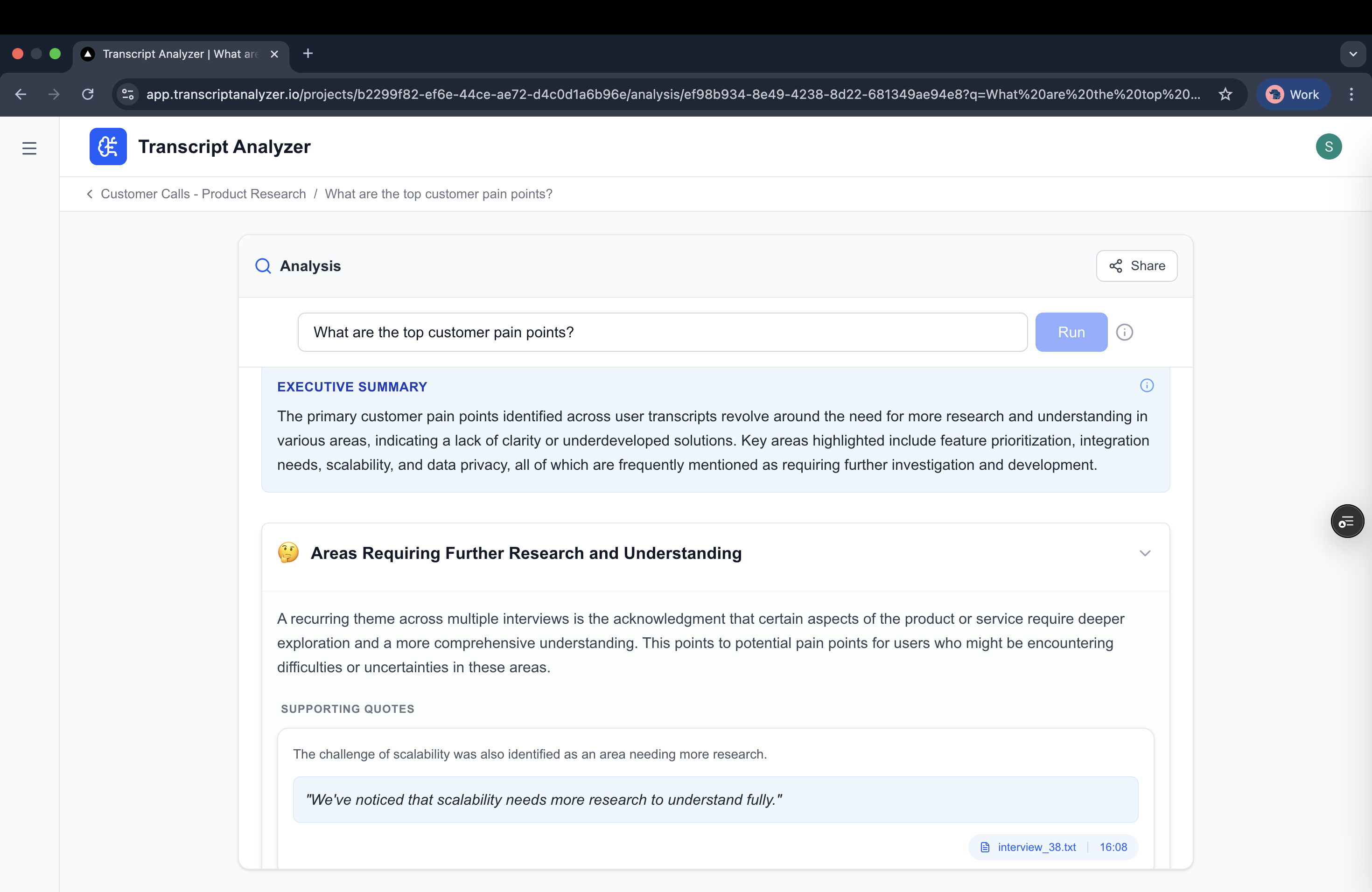 Transcript Analyzer - Screenshot 2 showing product features and functionality