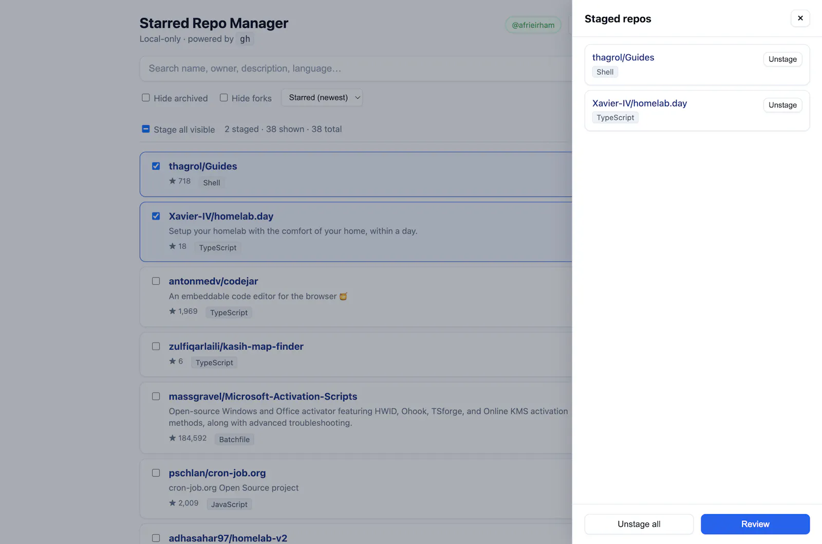 github unstar screenshot 3