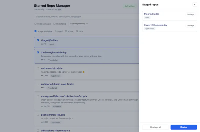 github unstar screenshot 3