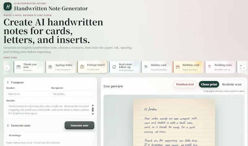 Handwritten Note Generator screenshot 1