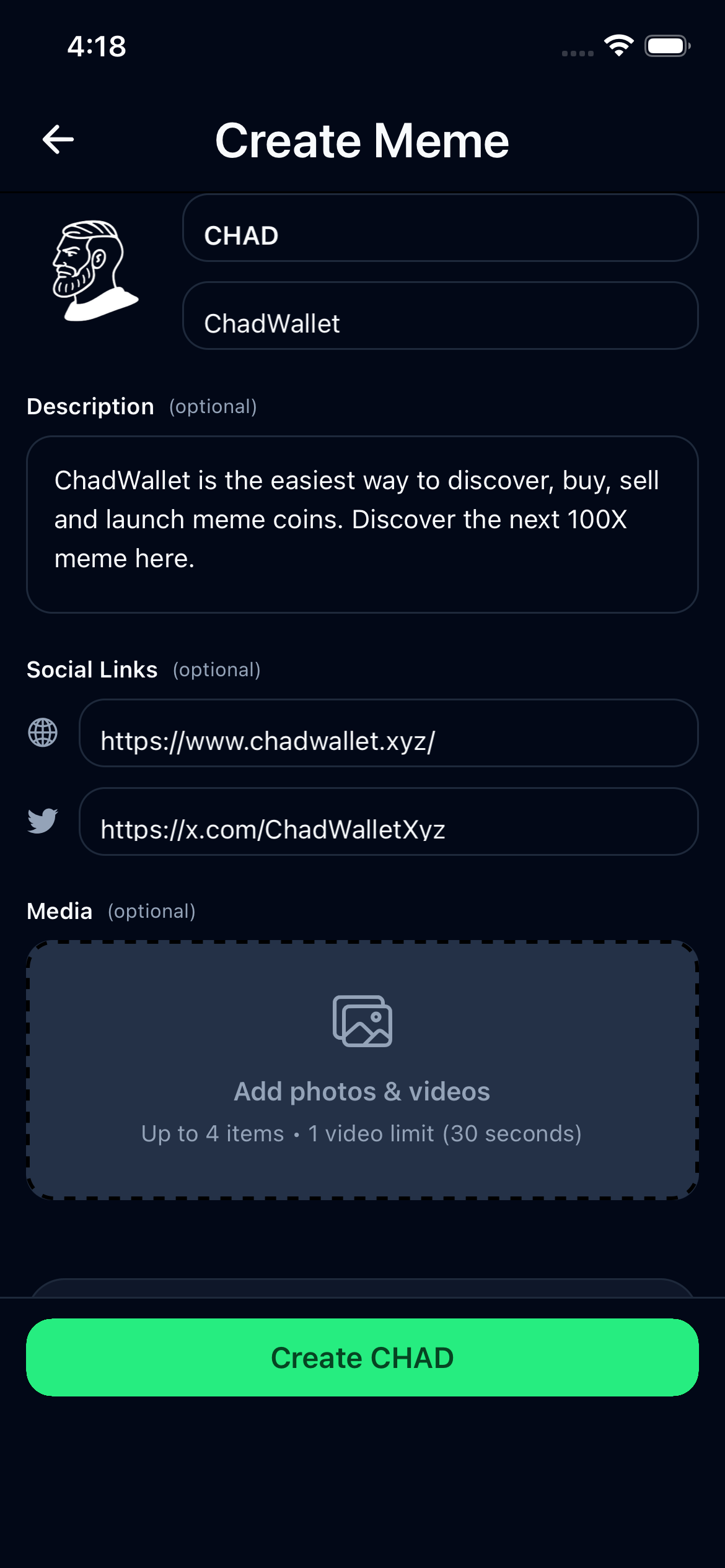 ChadWallet — Solana, all in one app! - Screenshot 3 showing product features and functionality