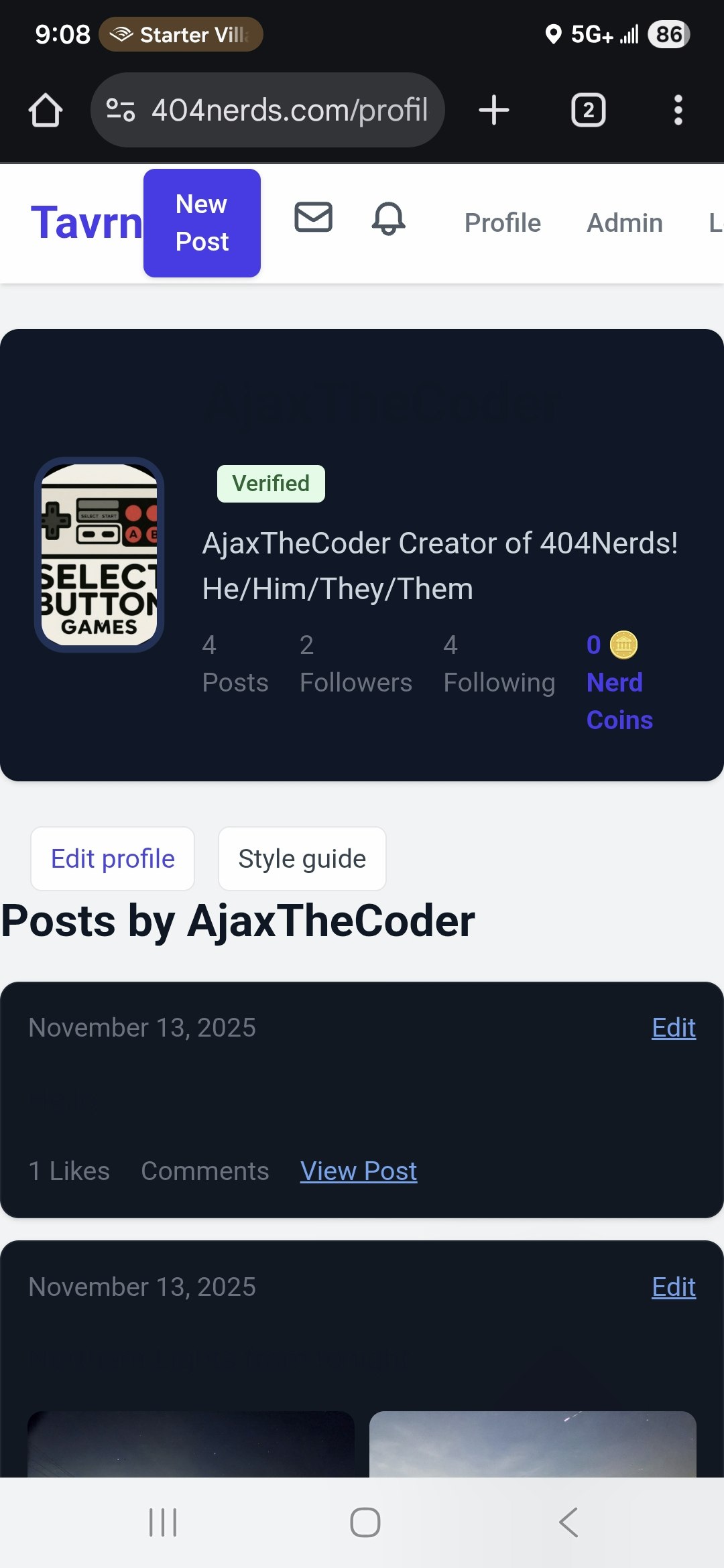 404Nerds: The Social Platform for Gamers - Main screenshot showing features and interface