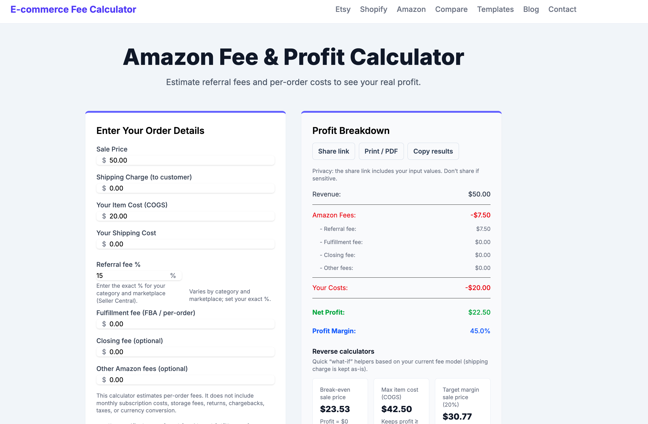 E-commerce Fee Calculator gallery image
