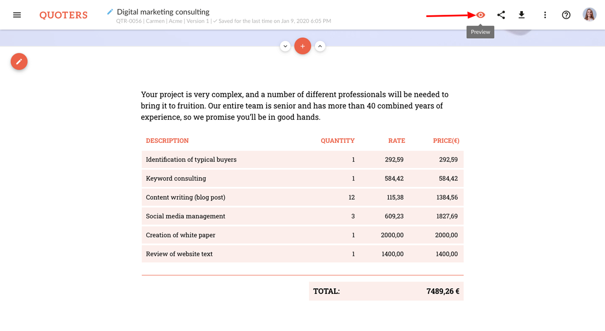 Quoters, proposal software gallery image