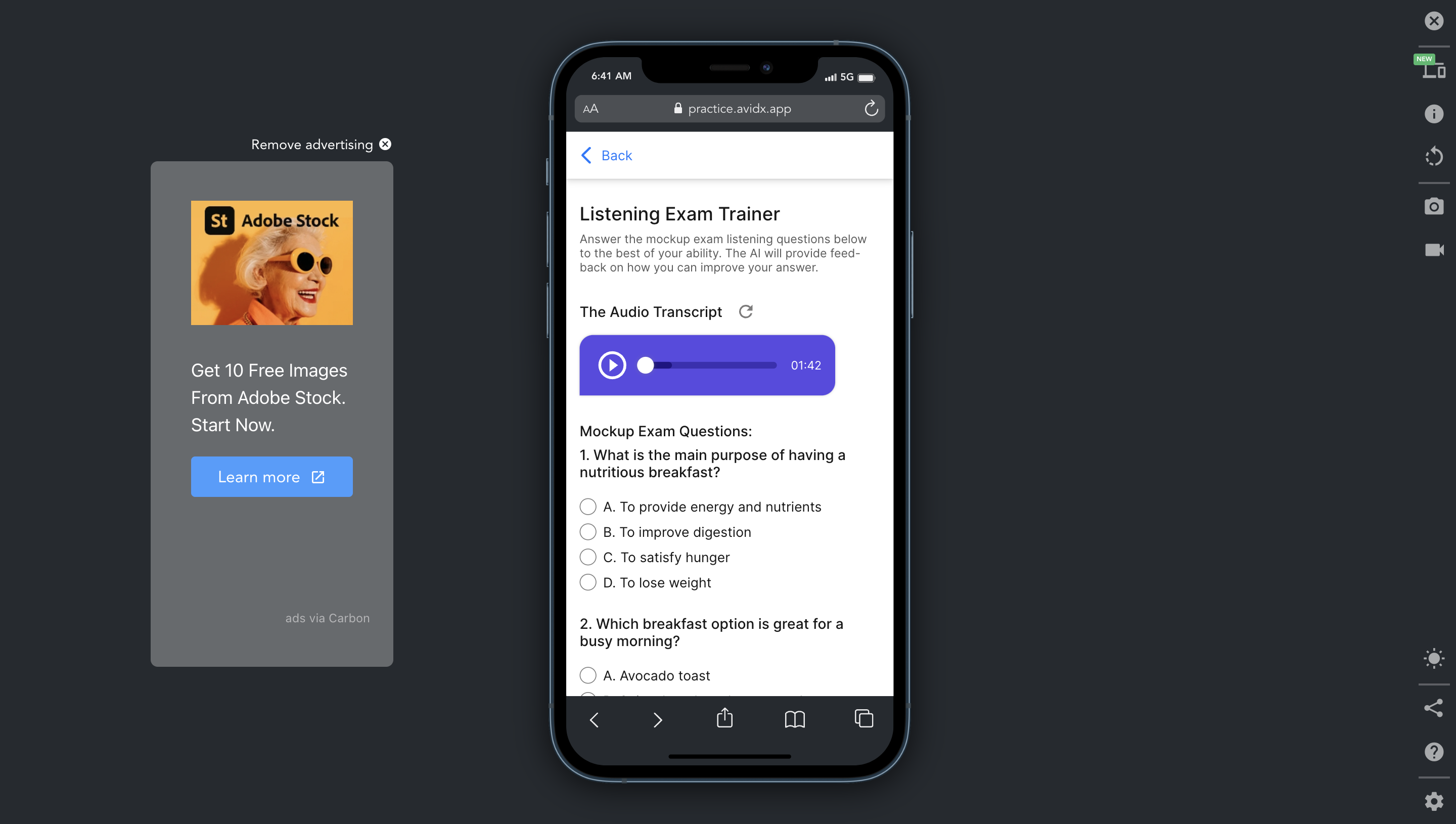 وسائط AVIDX - رفع مستوى لغتك الإنجليزية باستخدام الذكاء الاصطناعى - تقديم ميزات شريك التحدث وامتحان AI AI 5