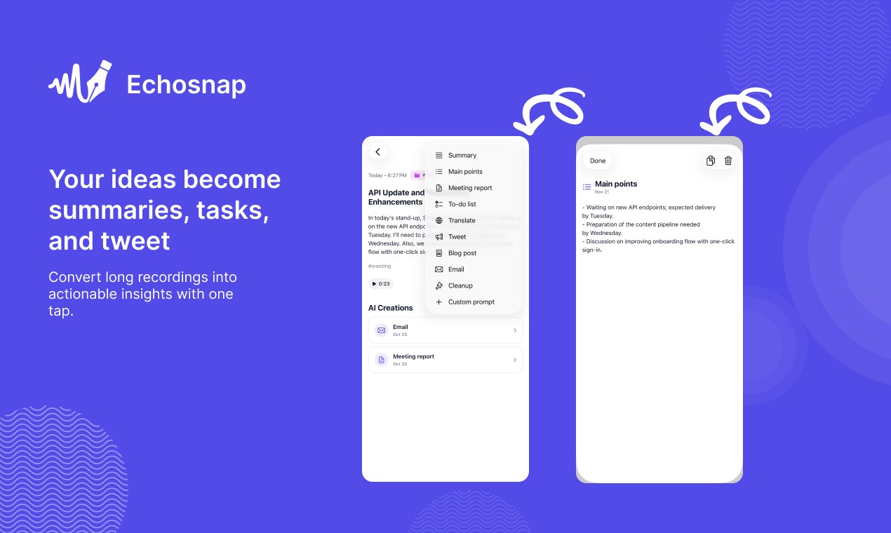 Echosnap Ai - Screenshot 4 showing product features and functionality