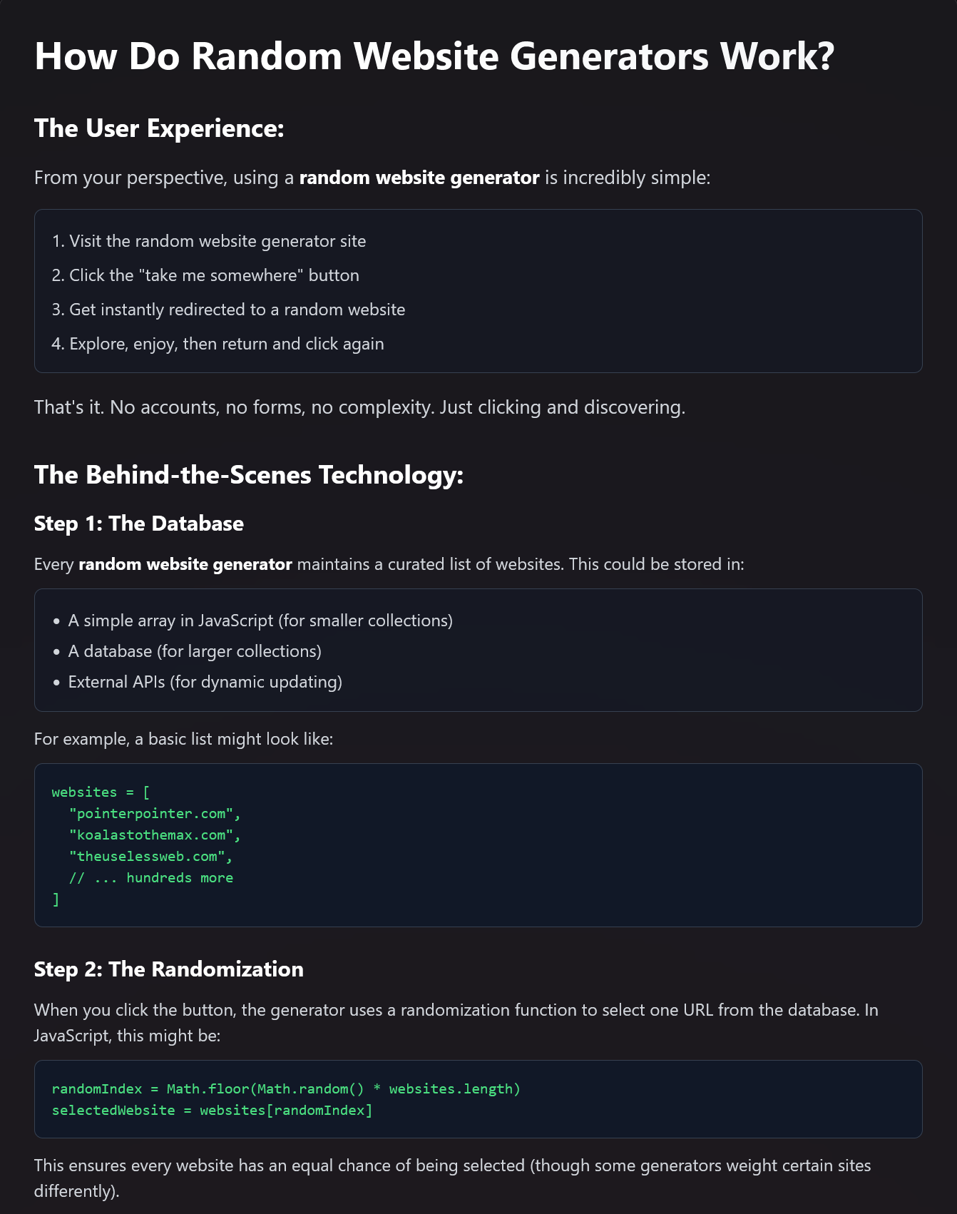 The Random Web - Screenshot 3 showing product features and functionality
