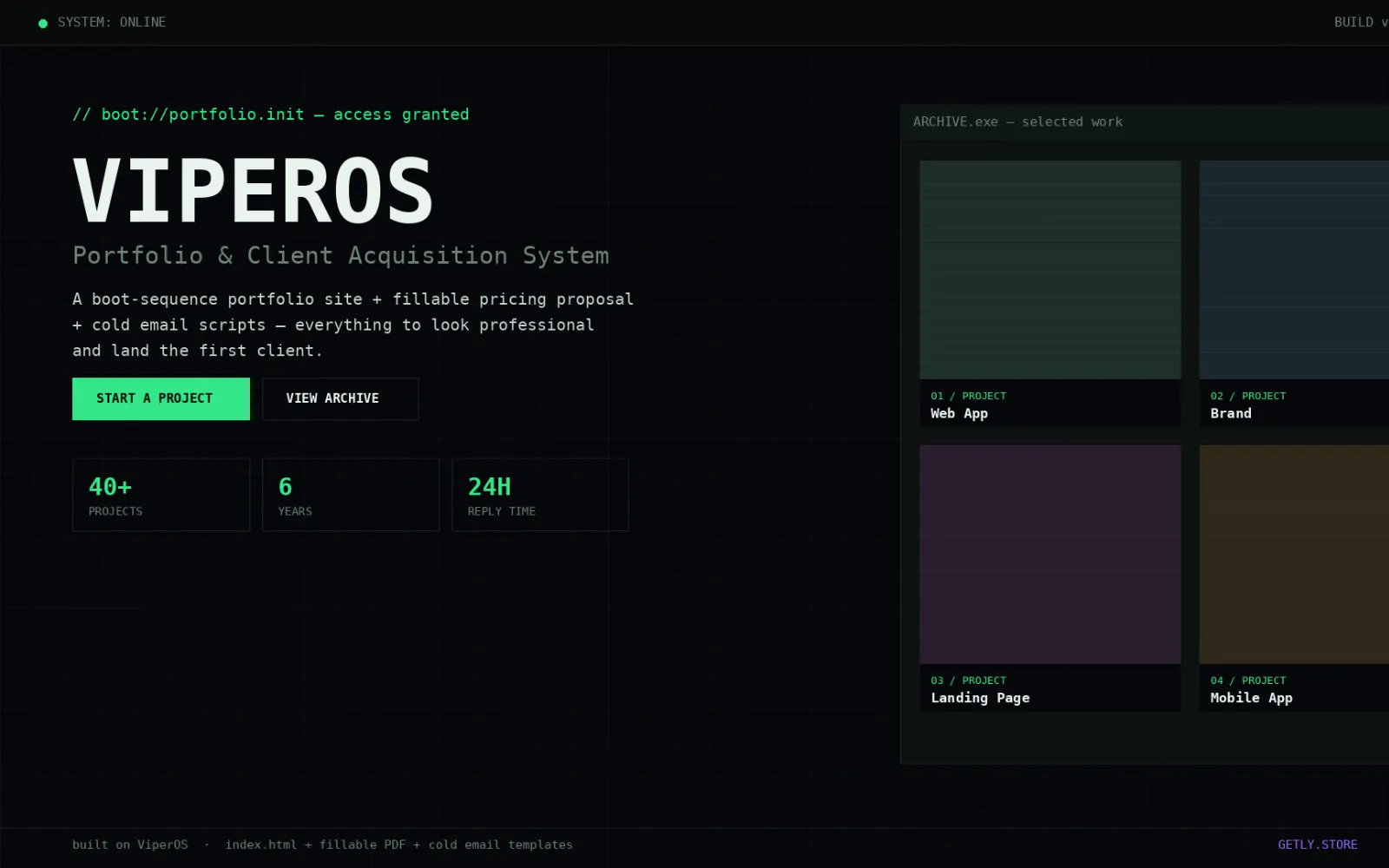 ViperOS — Portfolio & Client Acquisition screenshot 1
