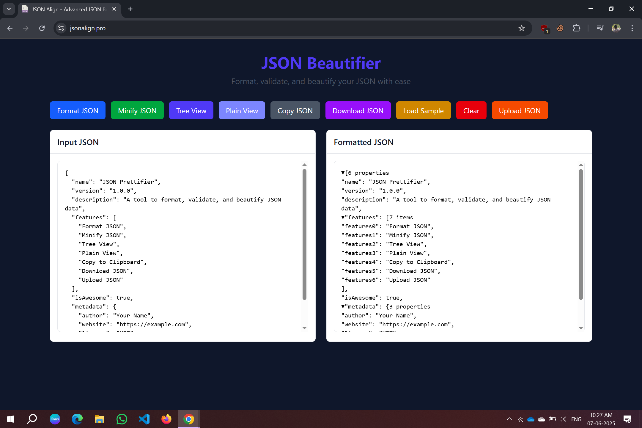 jsonalign.pro - ตกแต่งรูปแบบและจัดตำแหน่ง JSON ออนไลน์ฟรี 100% ออนไลน์ทันที media 1