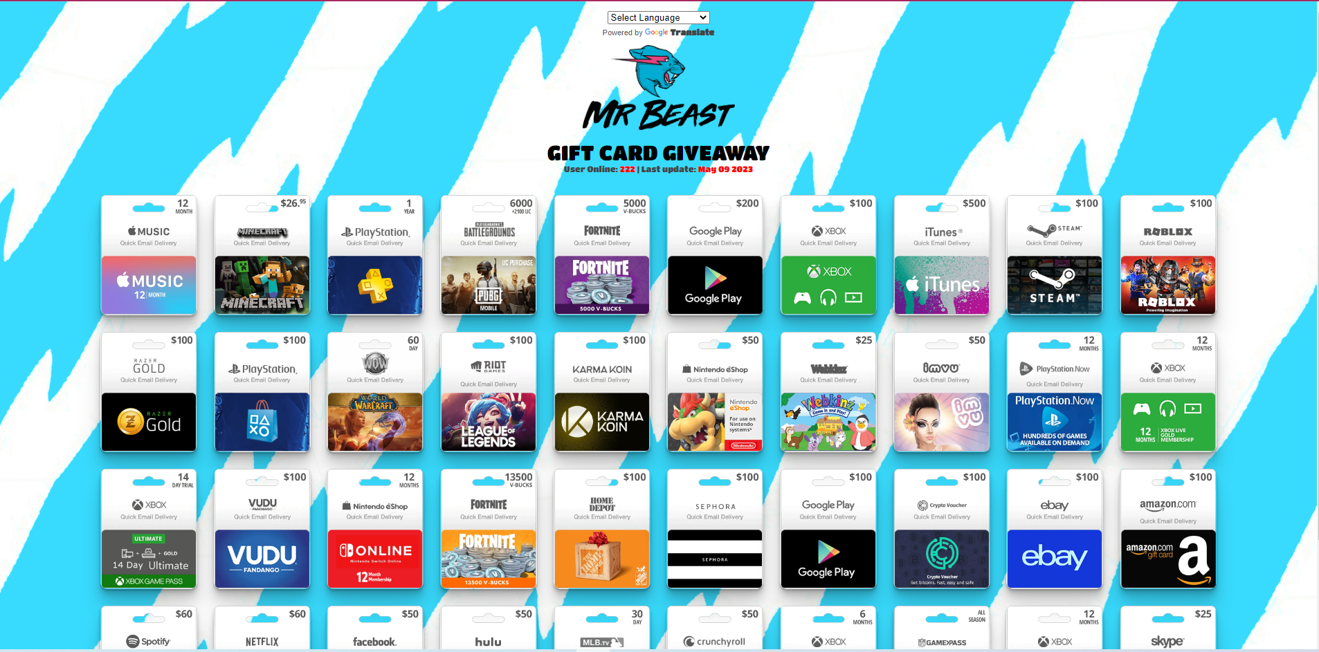 MR BEAST 기프트 카드