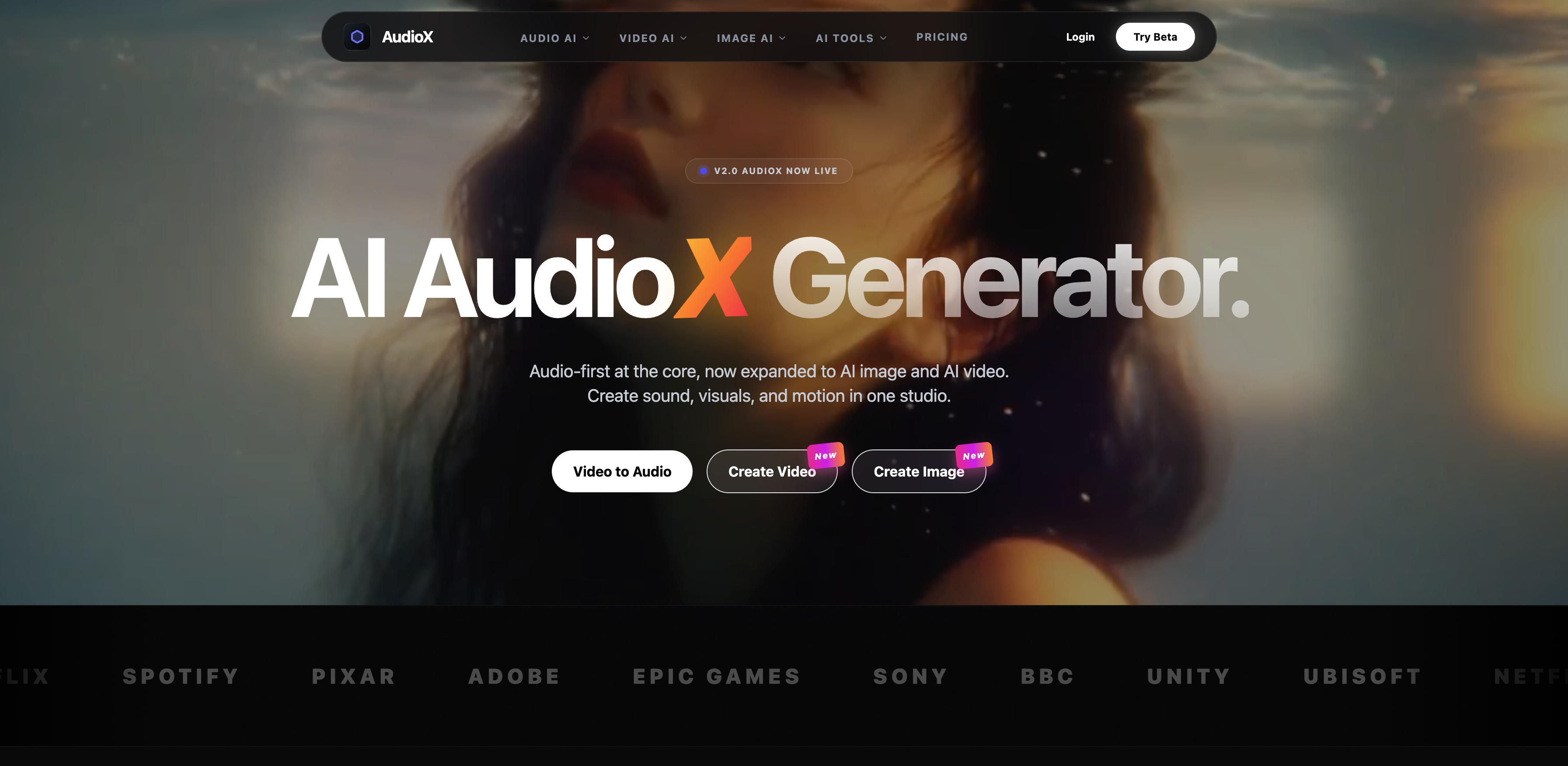 AudioX - Main product screenshot demonstrating key features and user interface