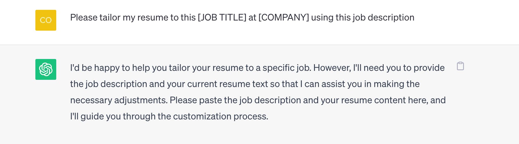 ChatGPT prompt for tailoring a resume