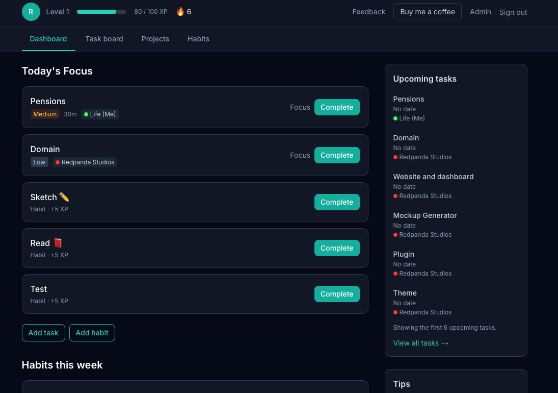 LifeOS - Main product screenshot demonstrating key features and user interface