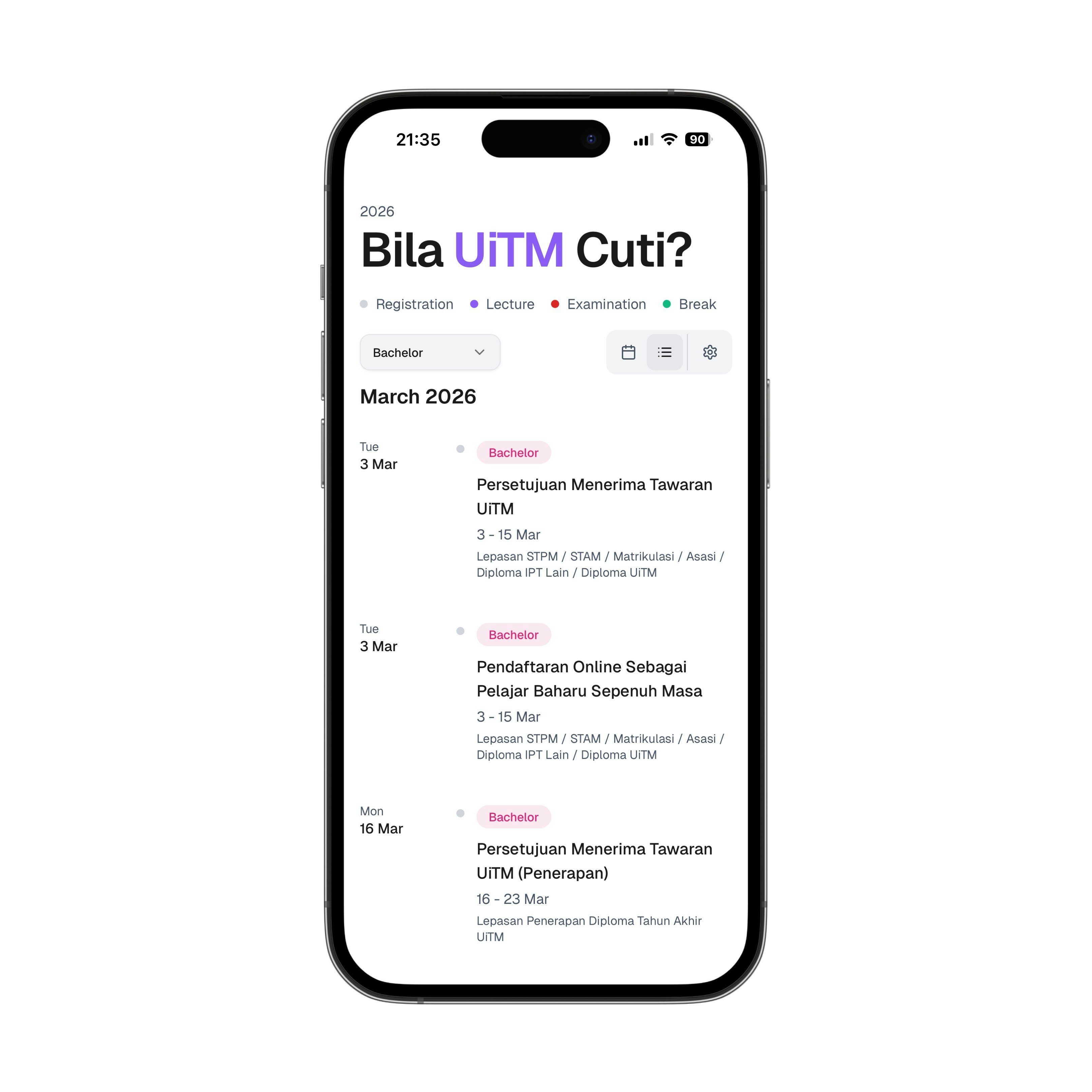 Bila UiTM Cuti? - Screenshot 5 showing product features and functionality