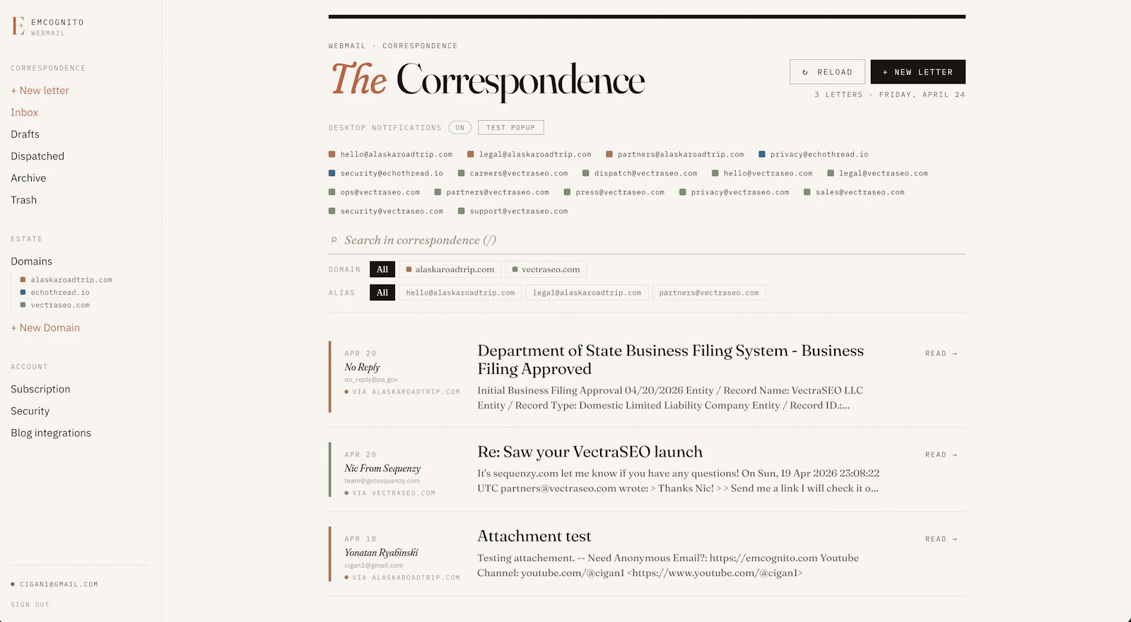 Emcognito WebMail screenshot 3
