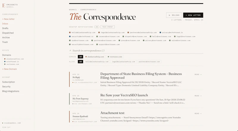 Emcognito WebMail screenshot 3