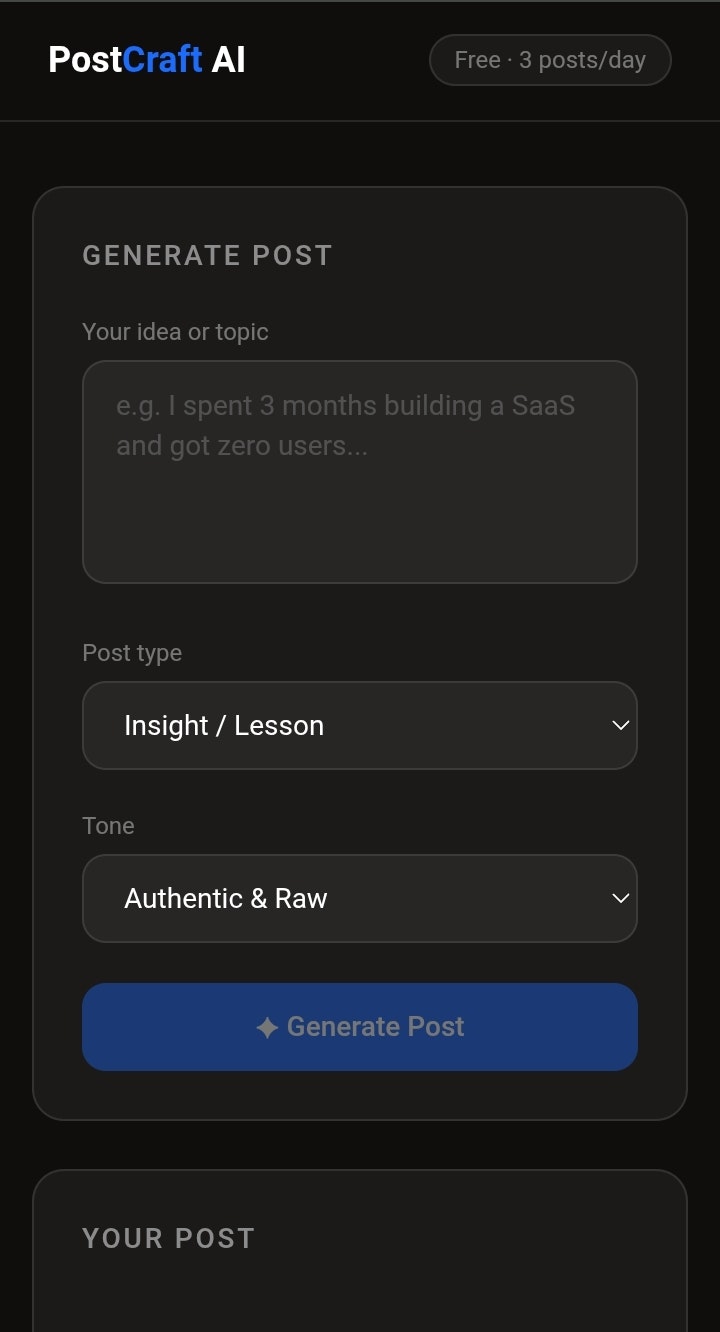 PostCraft AI — Free LinkedIn Post Writer gallery image